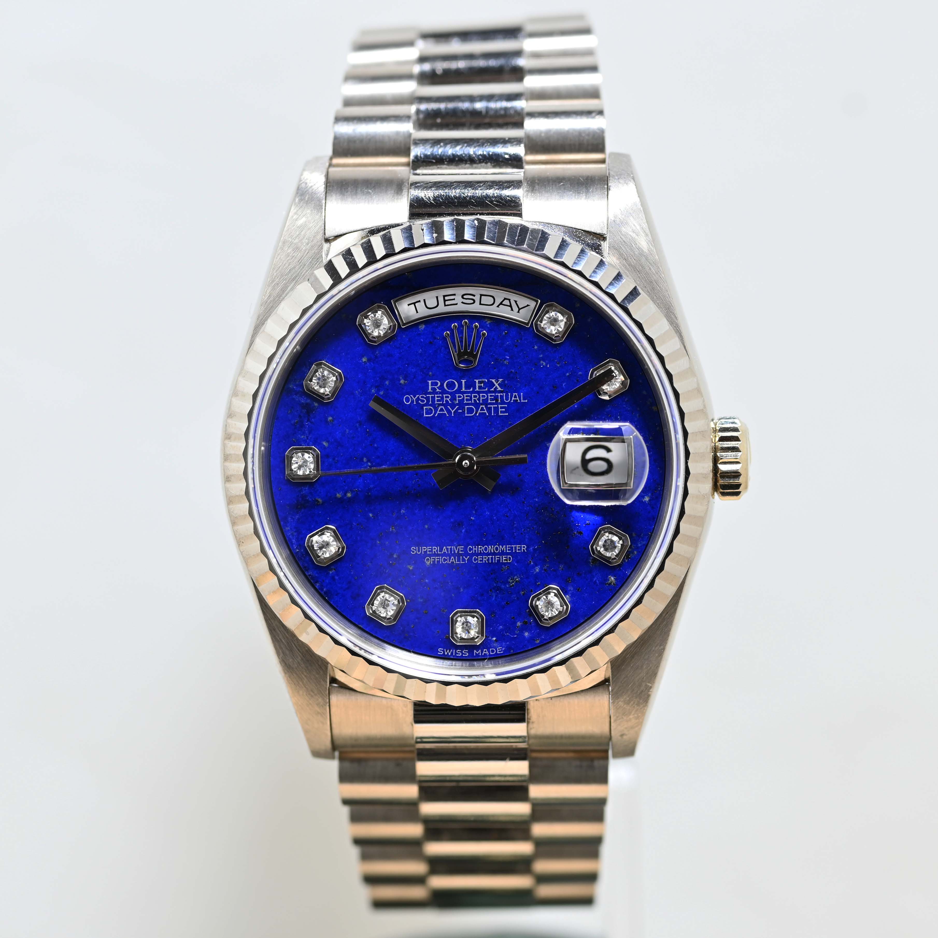 1990 Rolex Day Date White Gold Lapis Diamond Dial Ref. 18239