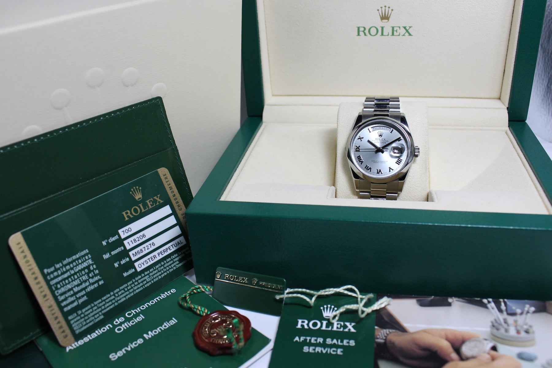 Rolex Day Date Platinum Near NOS Ref. 118206 Year 2008 (Full Set)