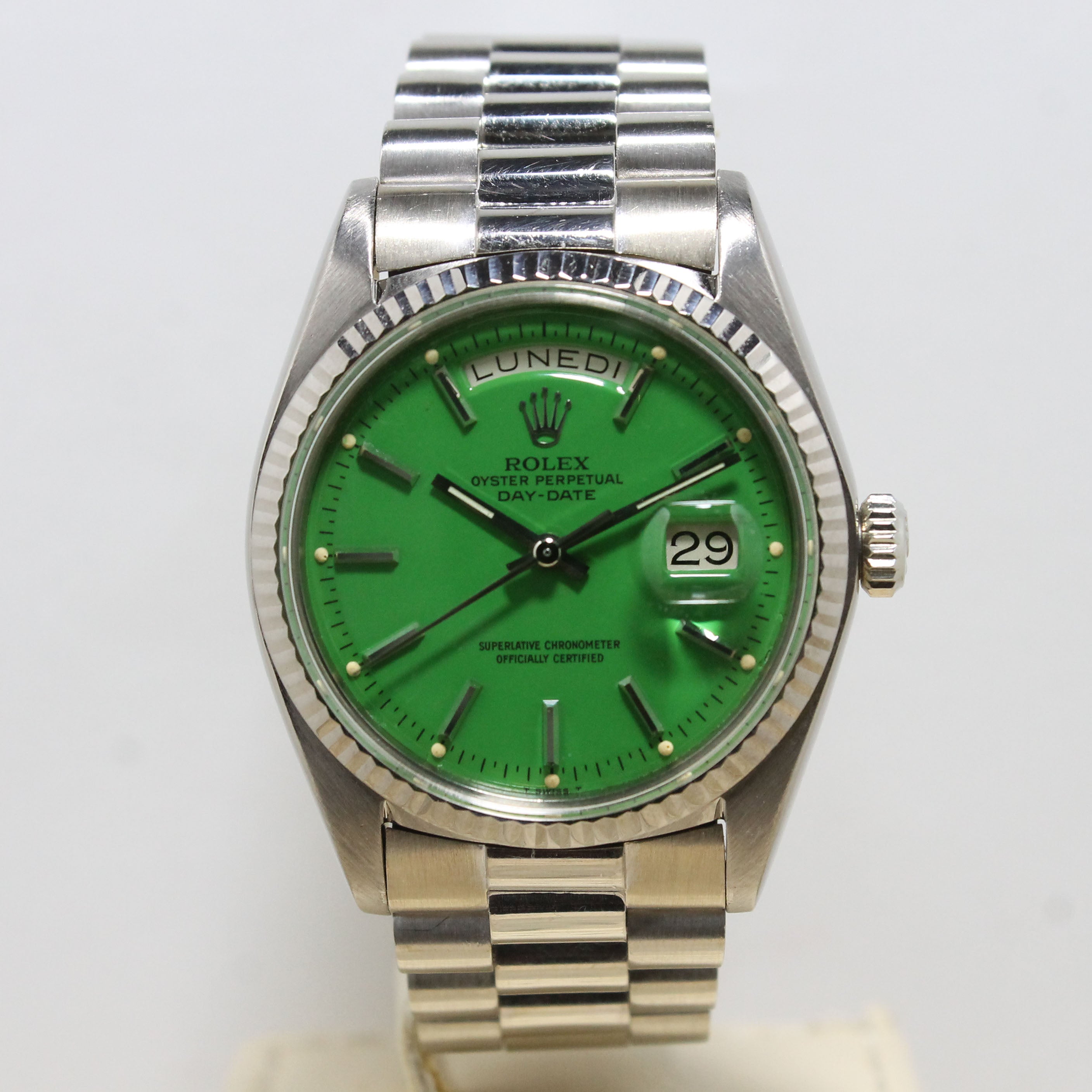 1974 Rolex Day Date White Gold Green Stella Dial Ref. 1803