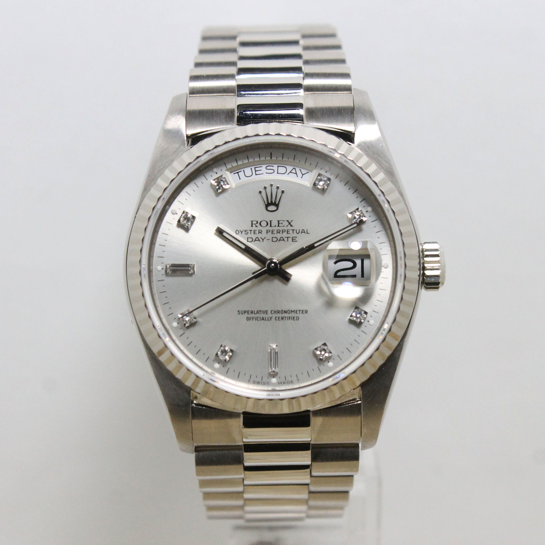 1988 Rolex Day Date Silver Diamond Dial Ref. 18039