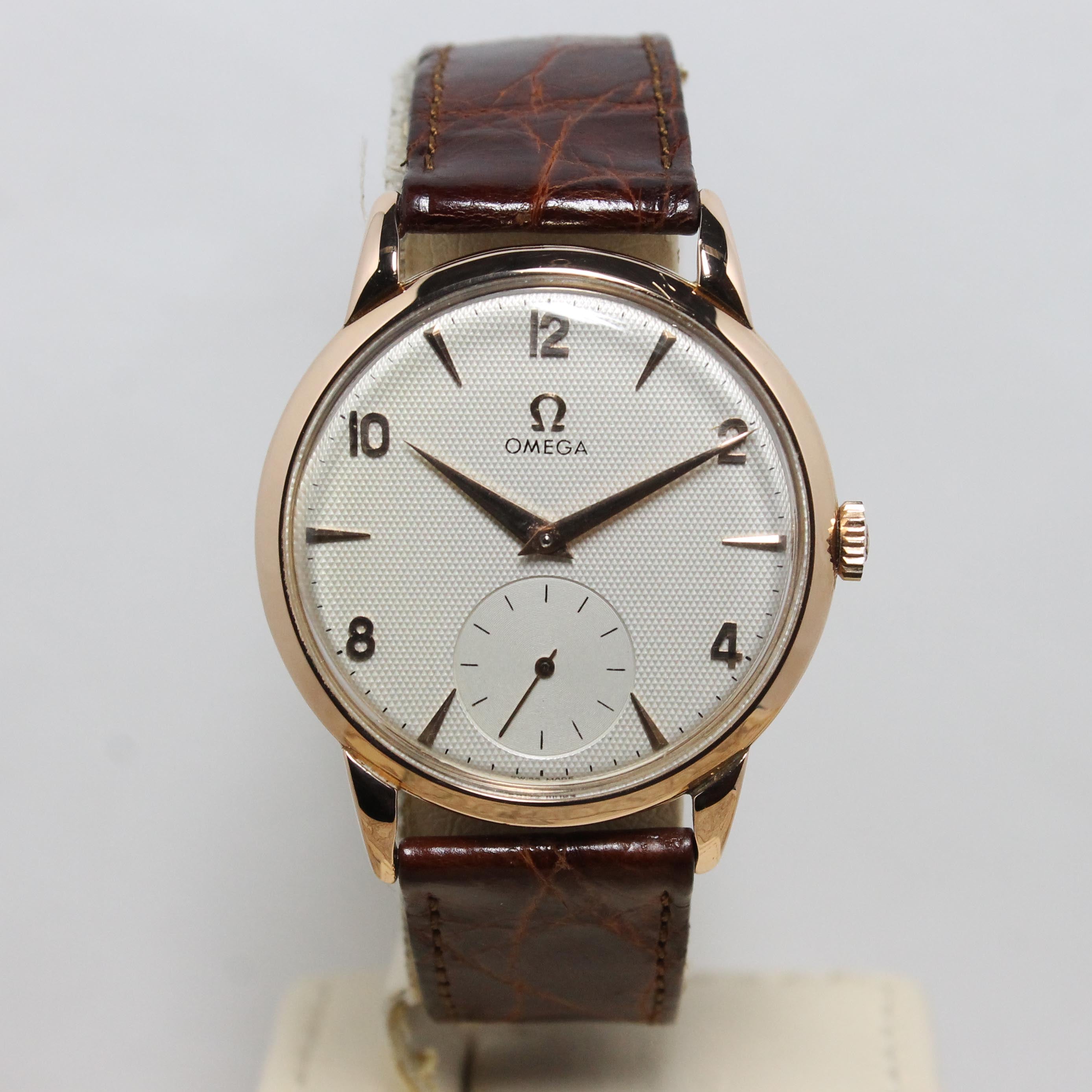 1956 Omega Dress Watch Pink Gold Honeycomb Dial Ref. 2685