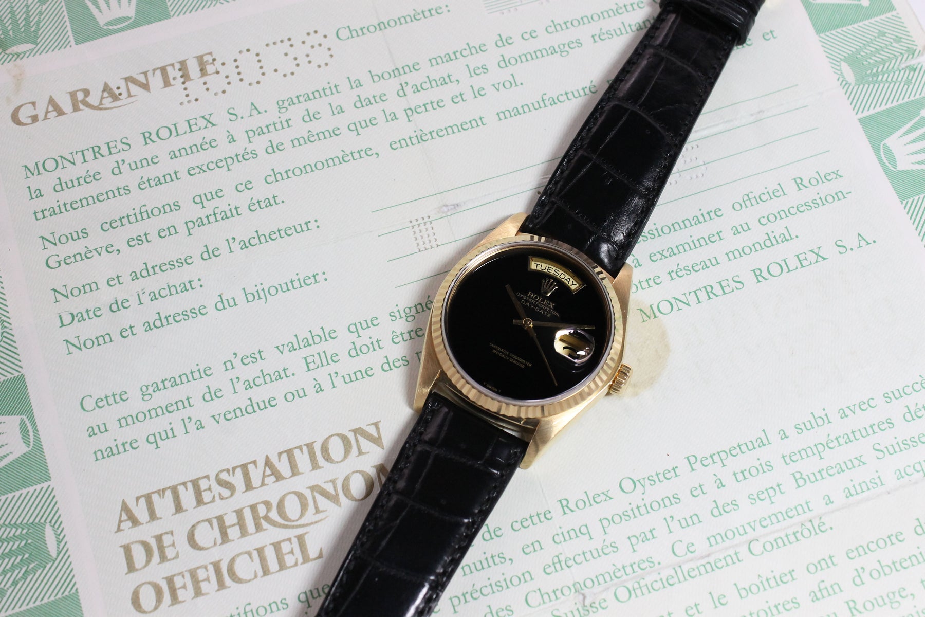 Rolex Day Date Onyx Dial Ref. 18038 Year 1979 (with Orig. Certificate)