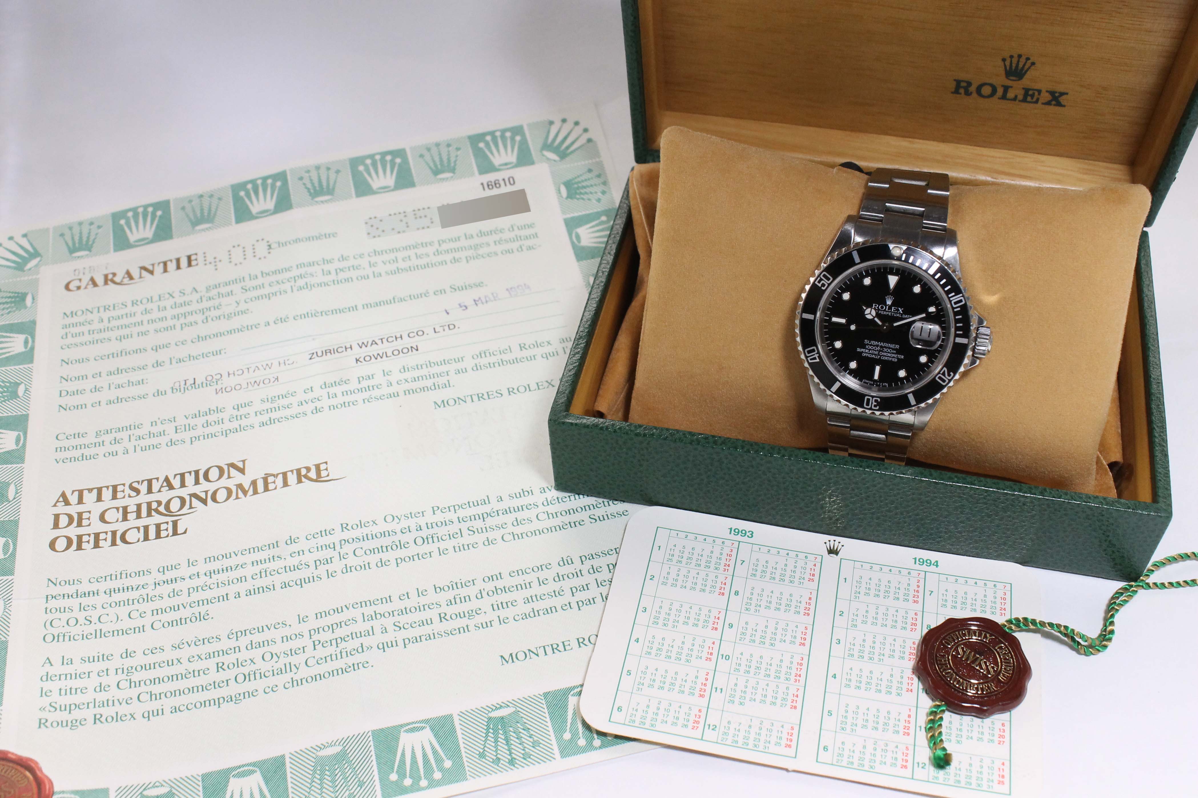 1993 Rolex Submariner Tritium Dial Ref. 16610 (Full Set)