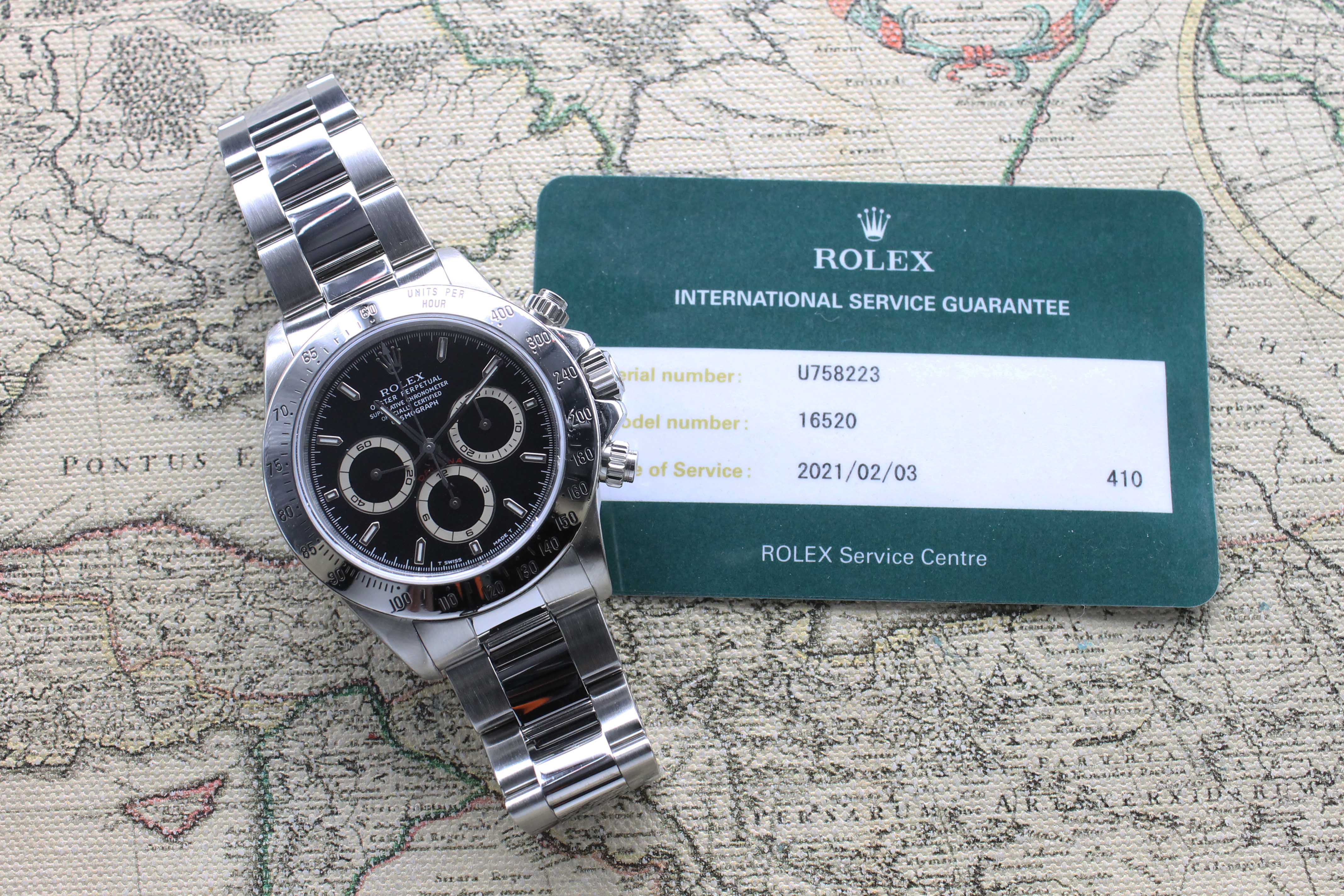 1997 Rolex Daytona Black Tritium Dial Ref. 16520 (with Rolex Service Card)