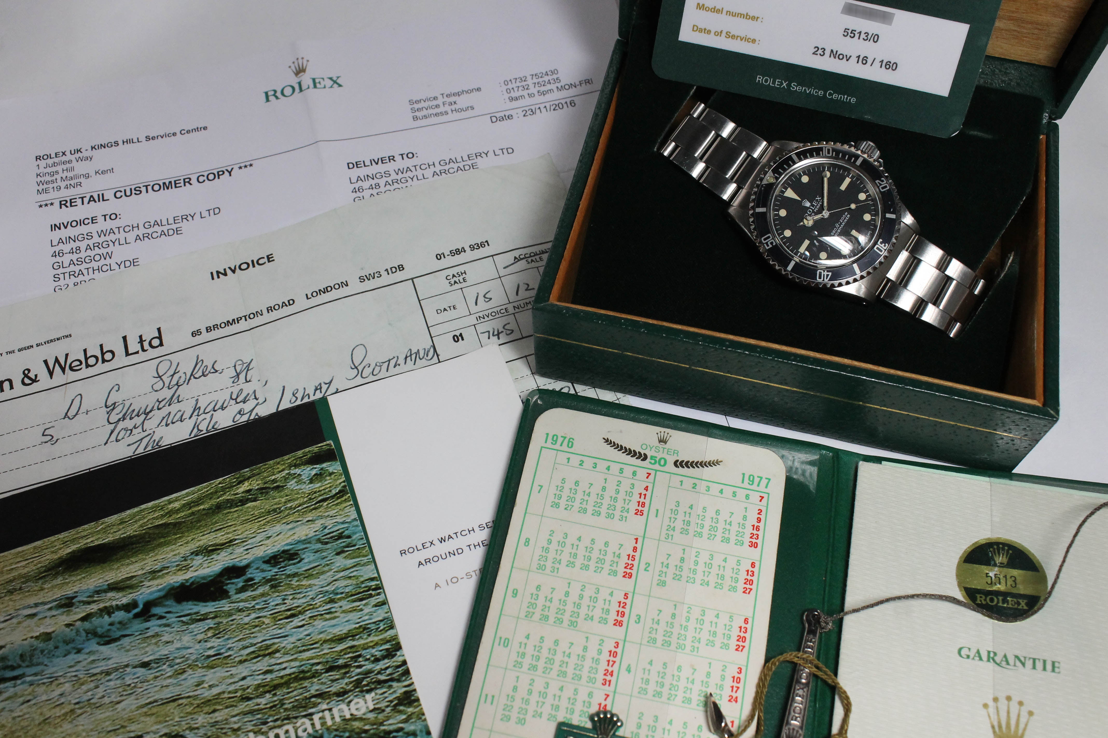 1975 Rolex Submariner 5513 Non-Serif Dial Ref. 5513 (Full Set)