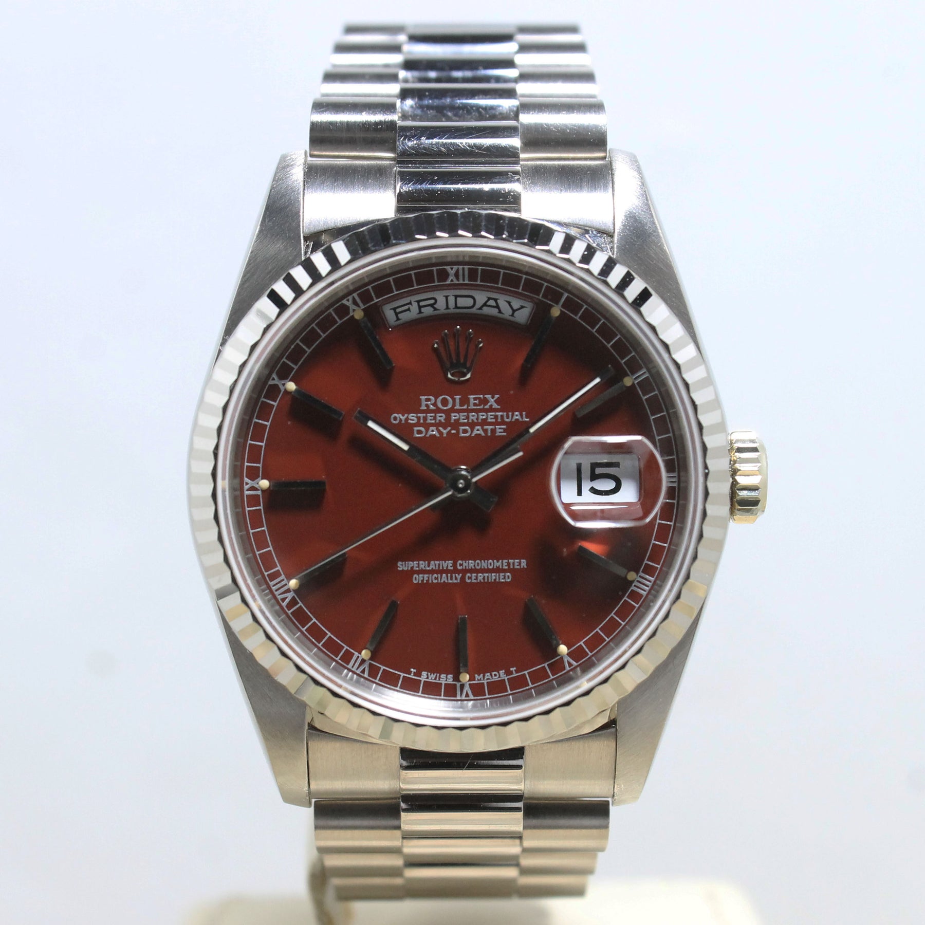 1993 Rolex Day Date White Gold Oxblood Stella Dial Ref. 18239