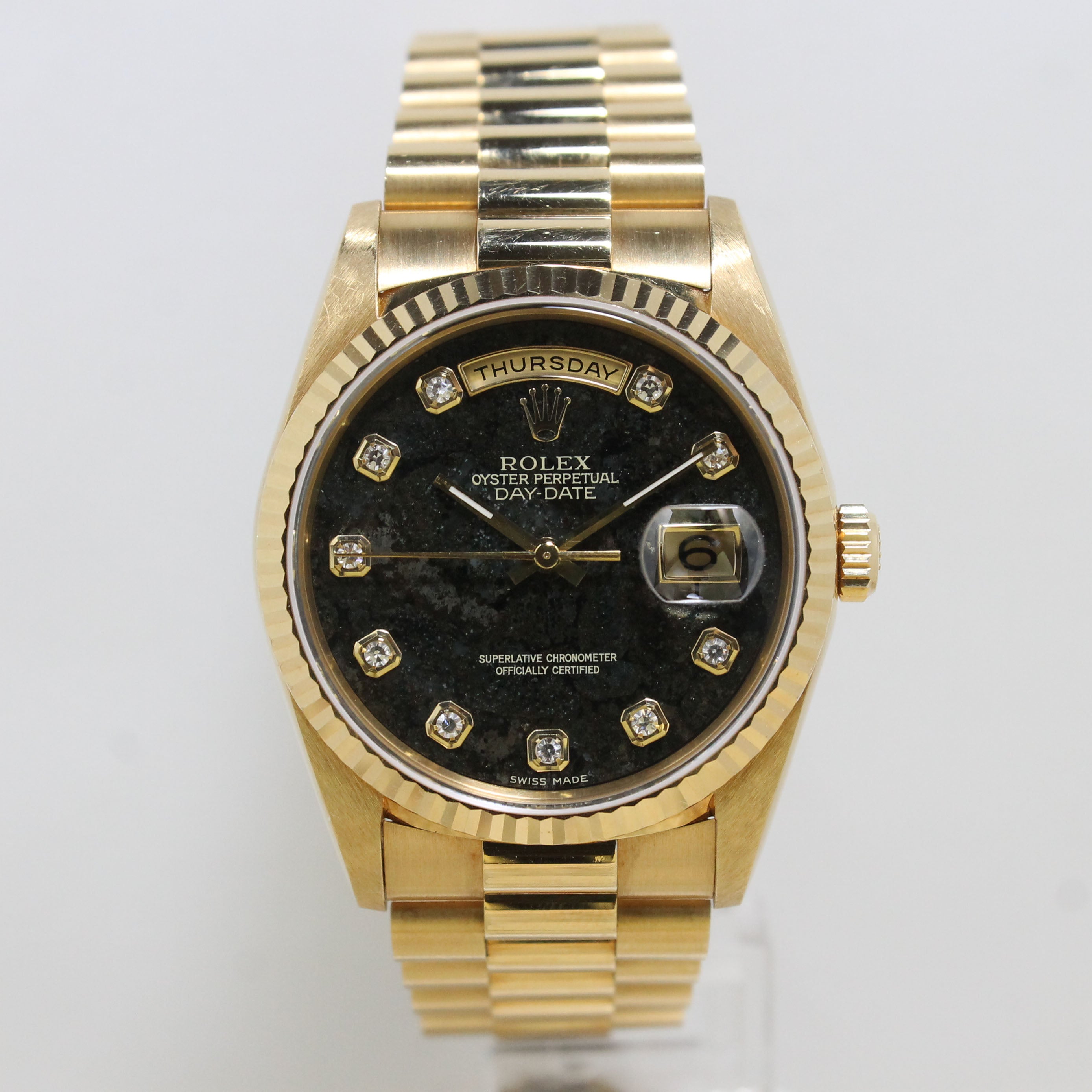 1991 Rolex Day Date Pyrite Diamond Dial Ref. 18238 (with Box & Papers)