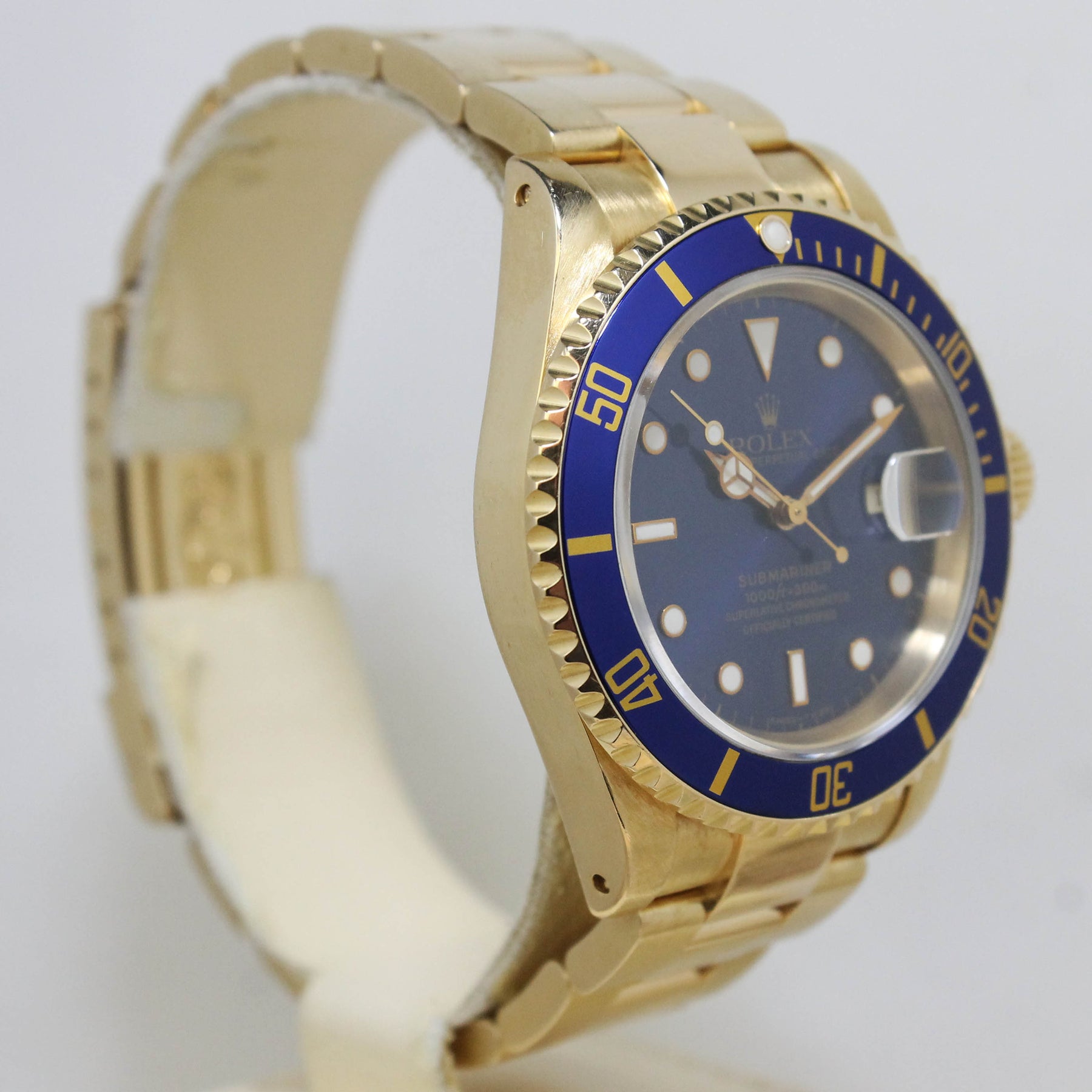 1991 Rolex Submariner 18K Unpolished Blue Tritium Dial Ref. 16618