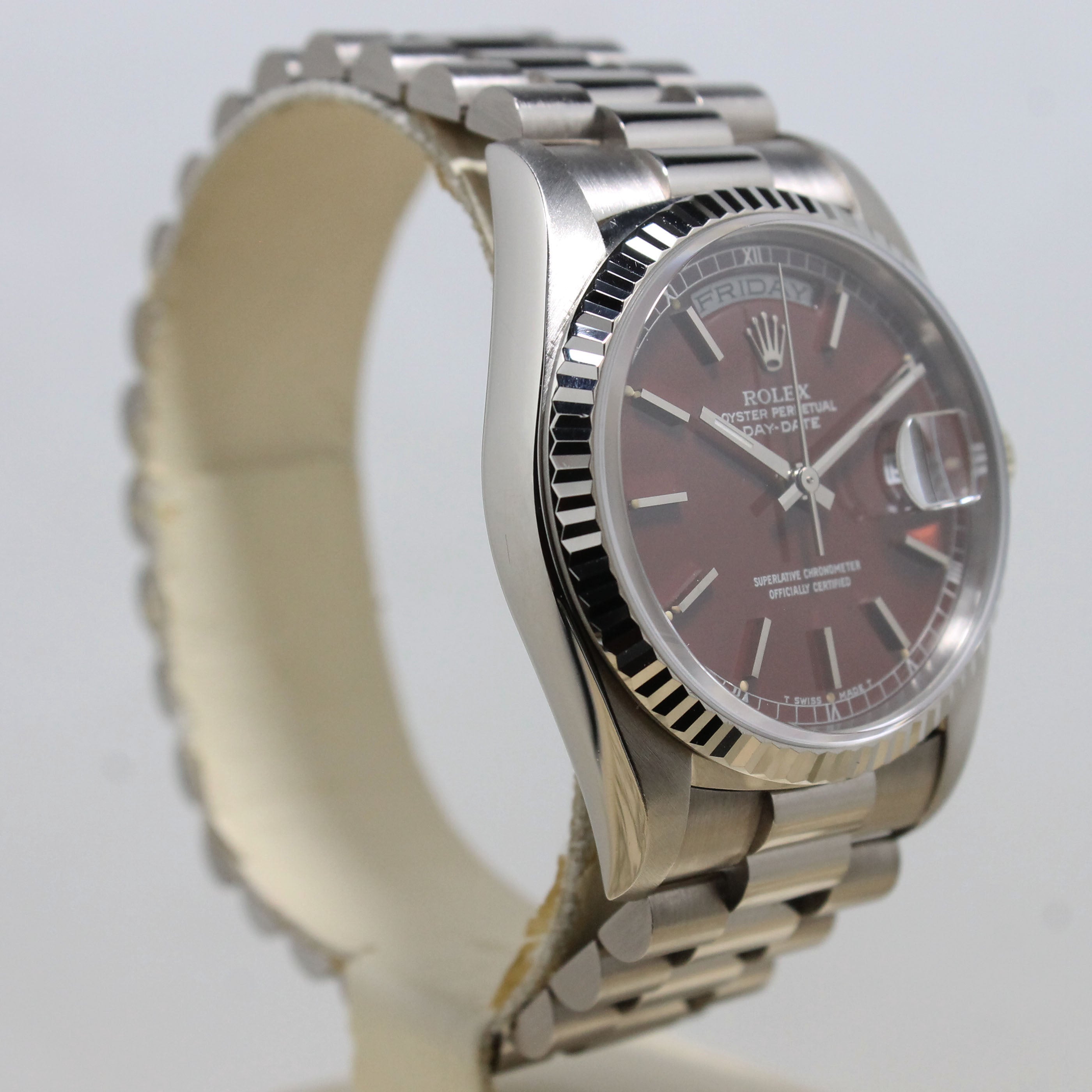 1993 Rolex Day Date White Gold Oxblood Stella Dial Ref. 18239