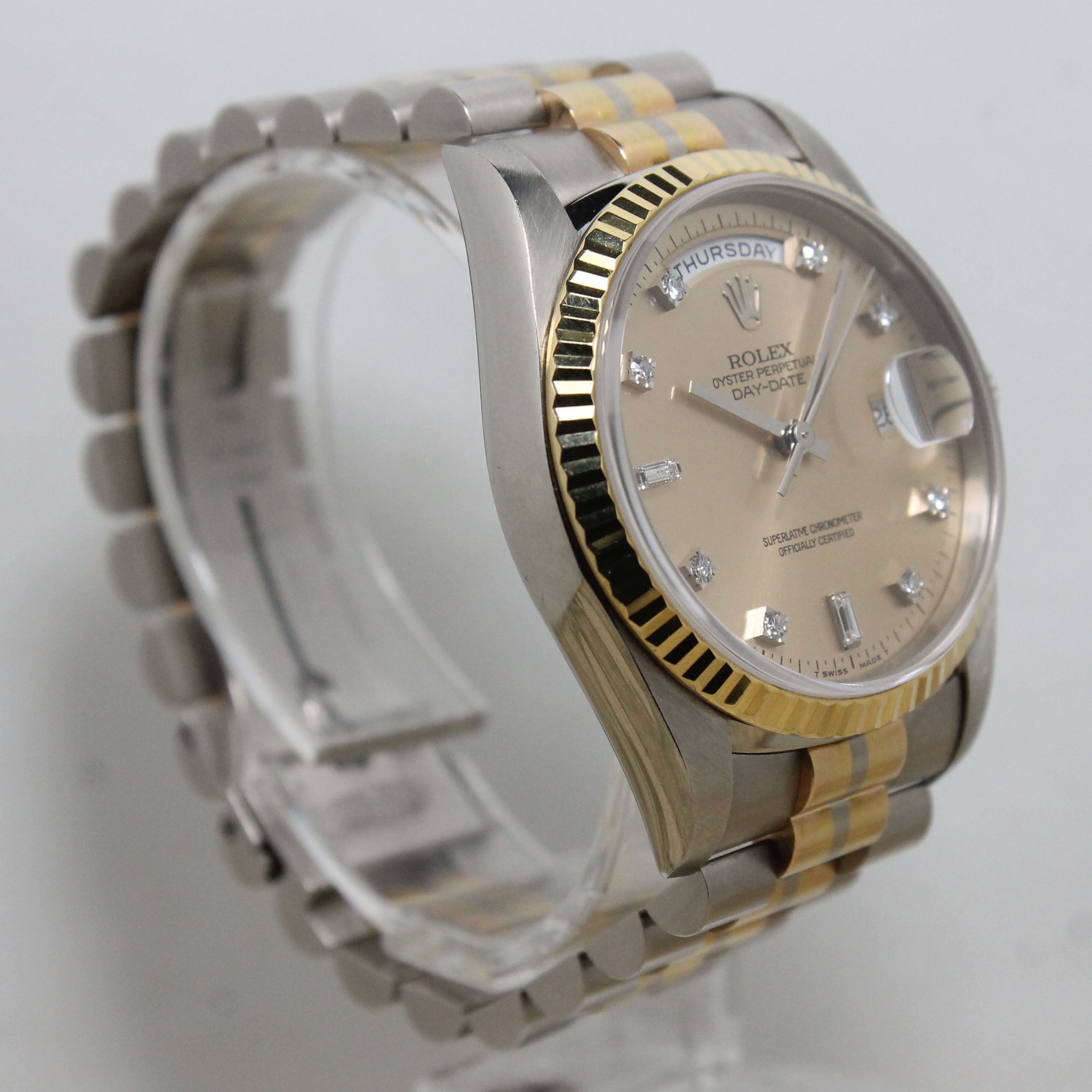 1994 Rolex Day Date Tridor Salmon Diamond Dial Ref. 18239B