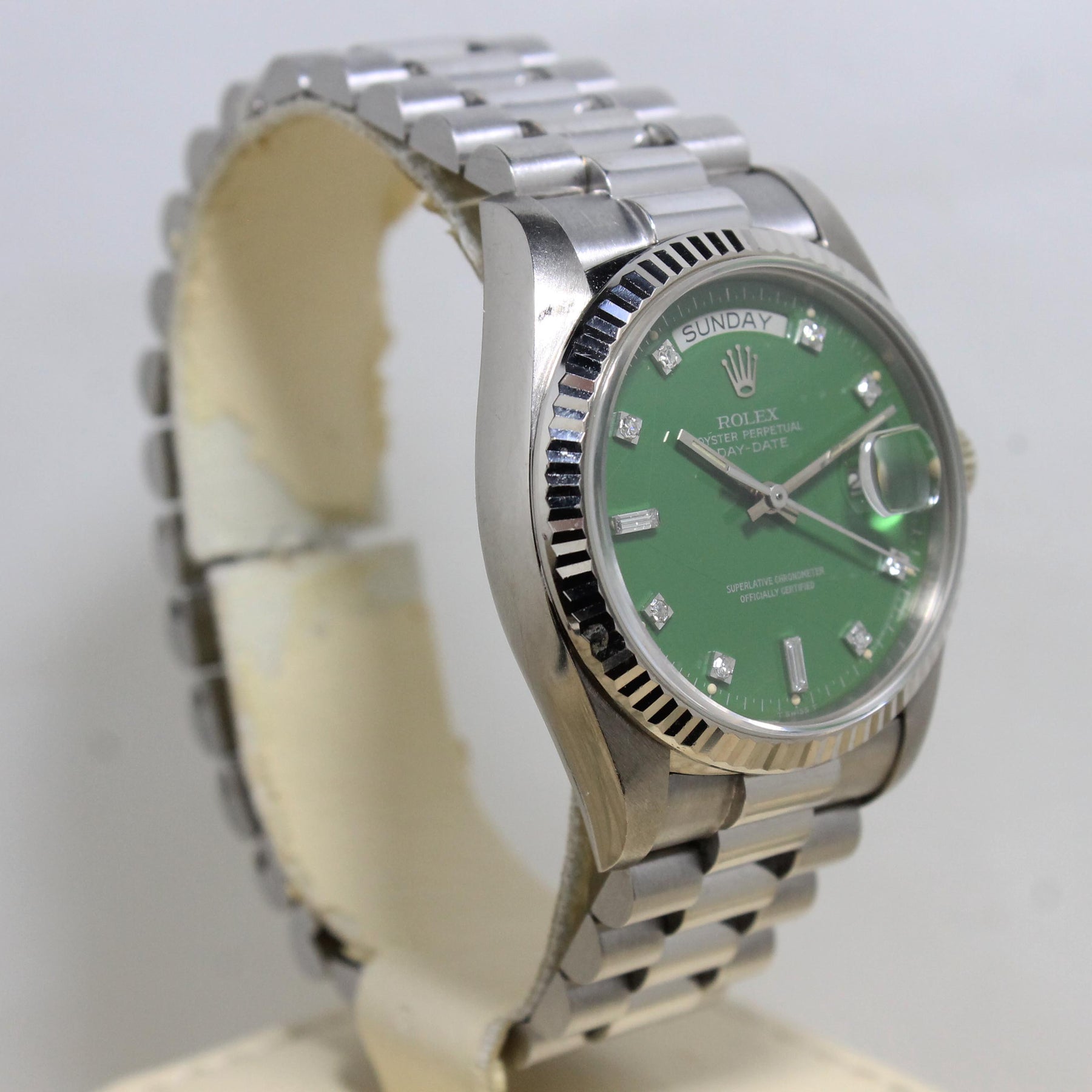 1979 Rolex Day Date WG Stella Lime Green Diamonds Ref. 18039