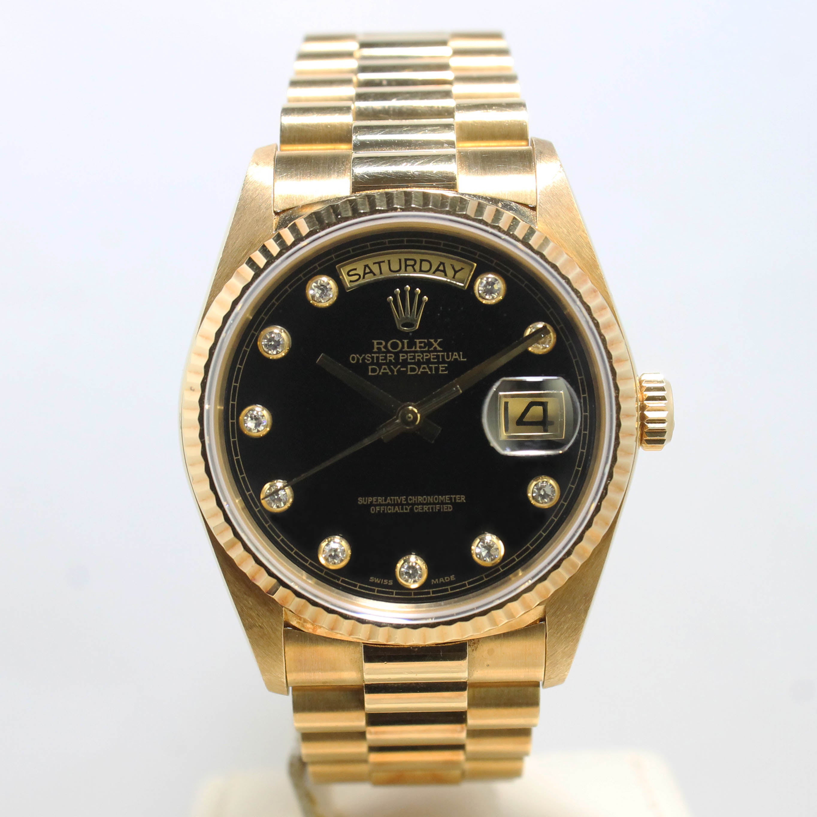 1988 Rolex Day Date Factory Onyx Diamond Dial Ref. 18038 (with Certificate)