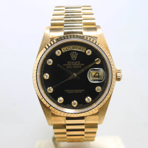 1988 Rolex Day Date Factory Onyx Diamond Dial Ref. 18038 (with Certificate)