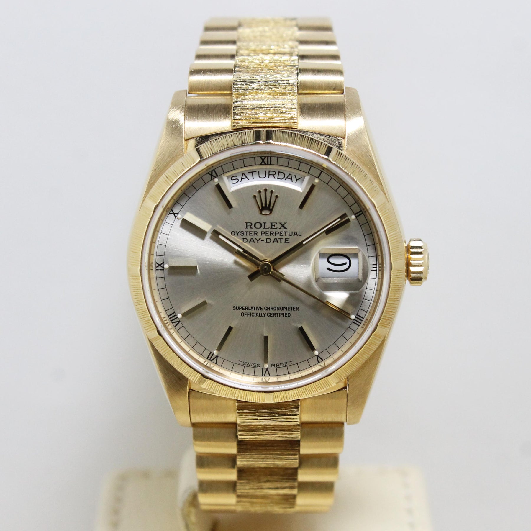 1987 Rolex Day Date Bark Finish Silver Dial Ref. 18078 (with Certificate )