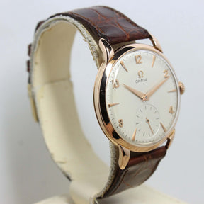 1956 Omega Dress Watch Pink Gold Honeycomb Dial Ref. 2685