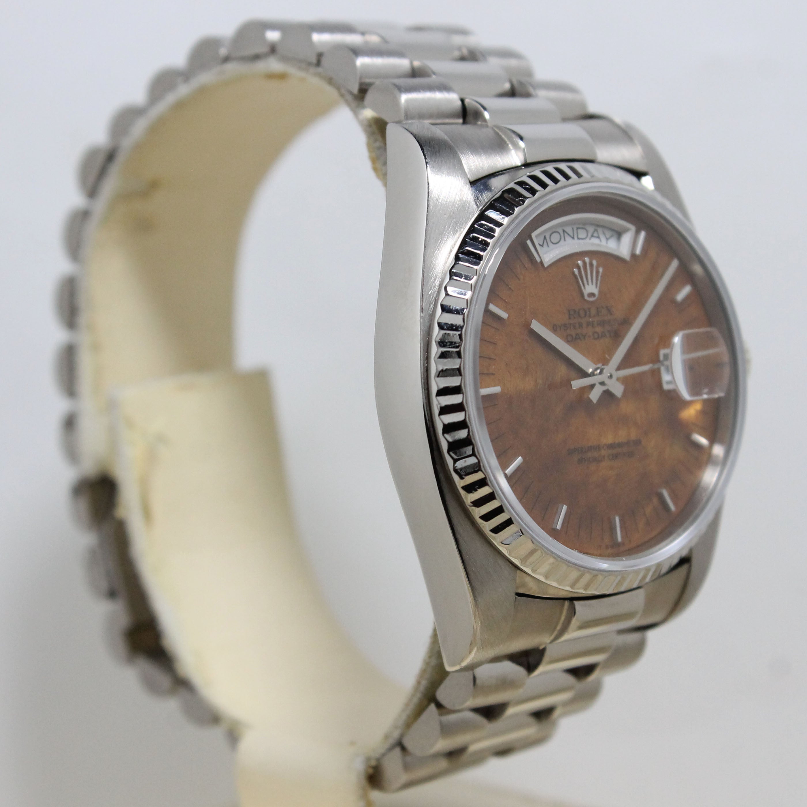 1983 Rolex Day Date White Gold Birch Wood Dial Ref. 18039