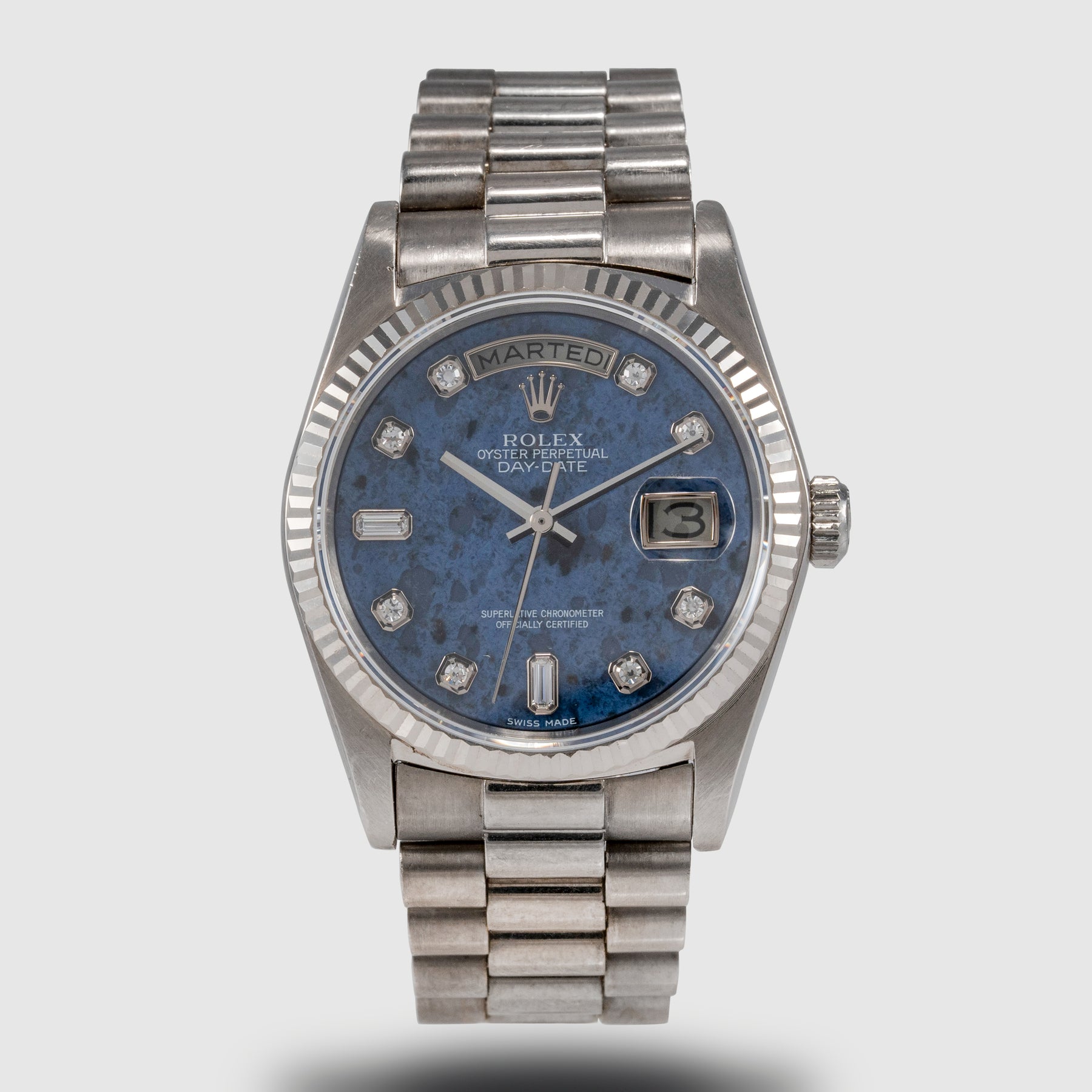 1987 Rolex Day Date Sodalite Diamond Dial Ref. 18039 (Full Set)