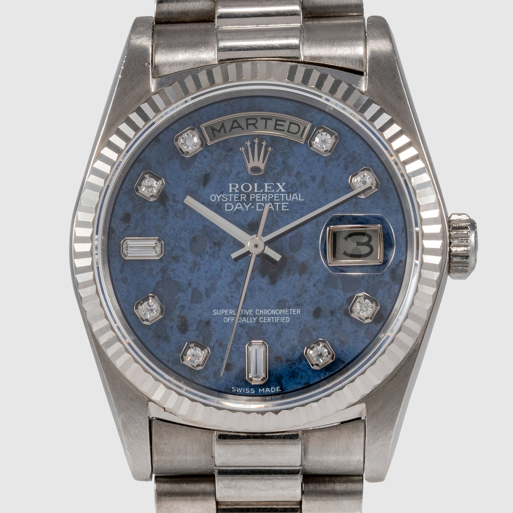 1987 Rolex Day Date Sodalite Diamond Dial Ref. 18039 (Full Set)