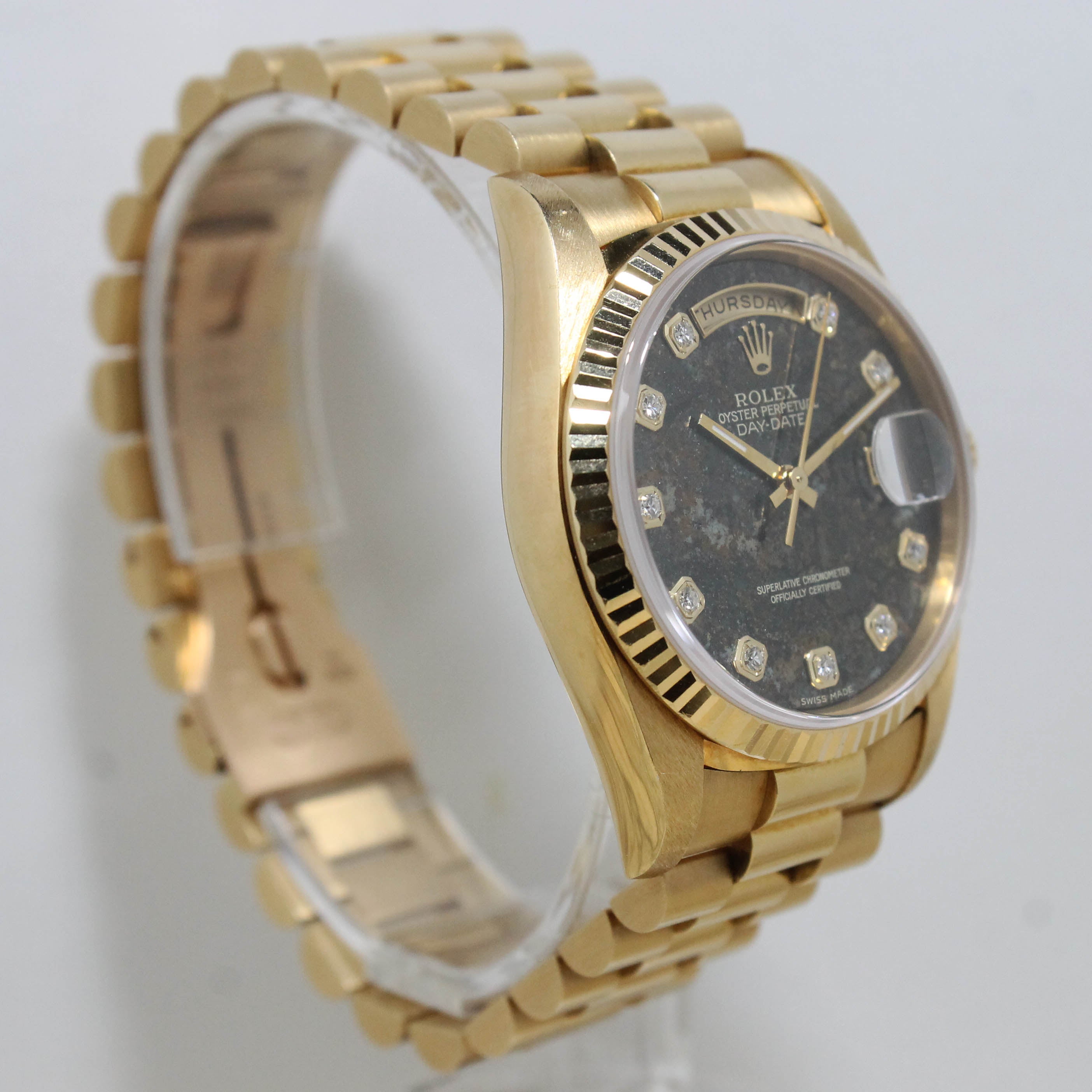 1991 Rolex Day Date Pyrite Diamond Dial Ref. 18238 (with Box & Papers)