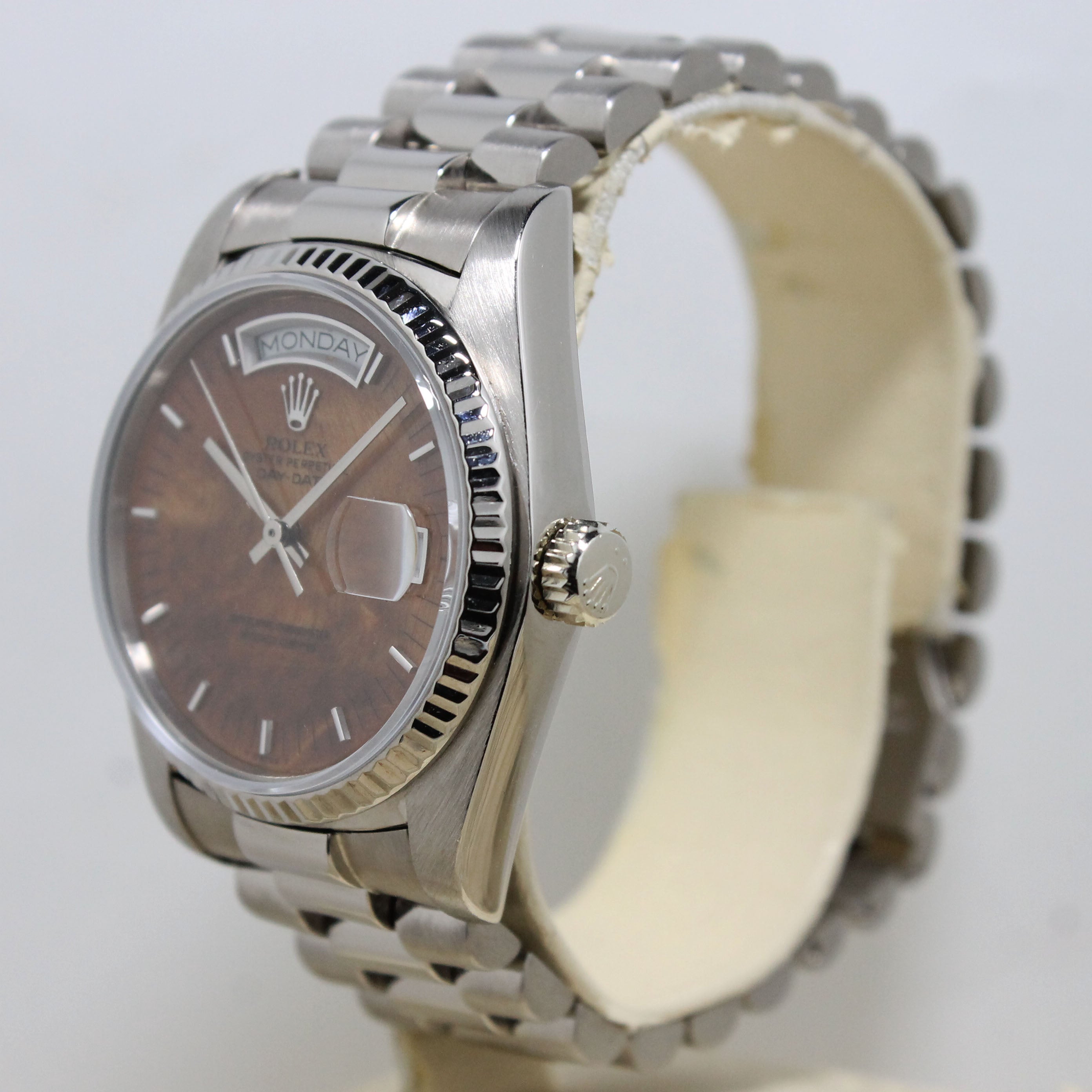 1983 Rolex Day Date White Gold Birch Wood Dial Ref. 18039