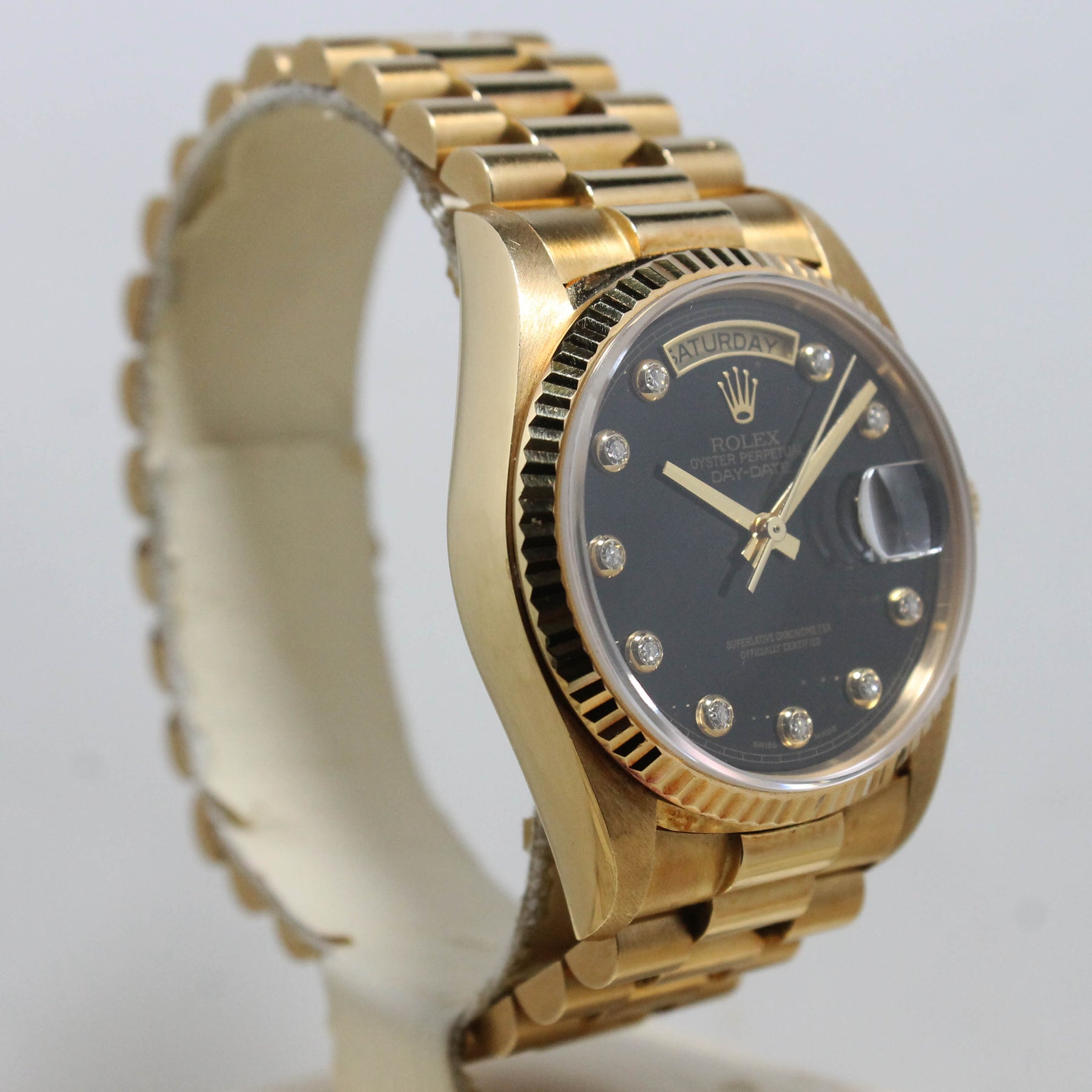 1988 Rolex Day Date Factory Onyx Diamond Dial Ref. 18038 (with Certificate)