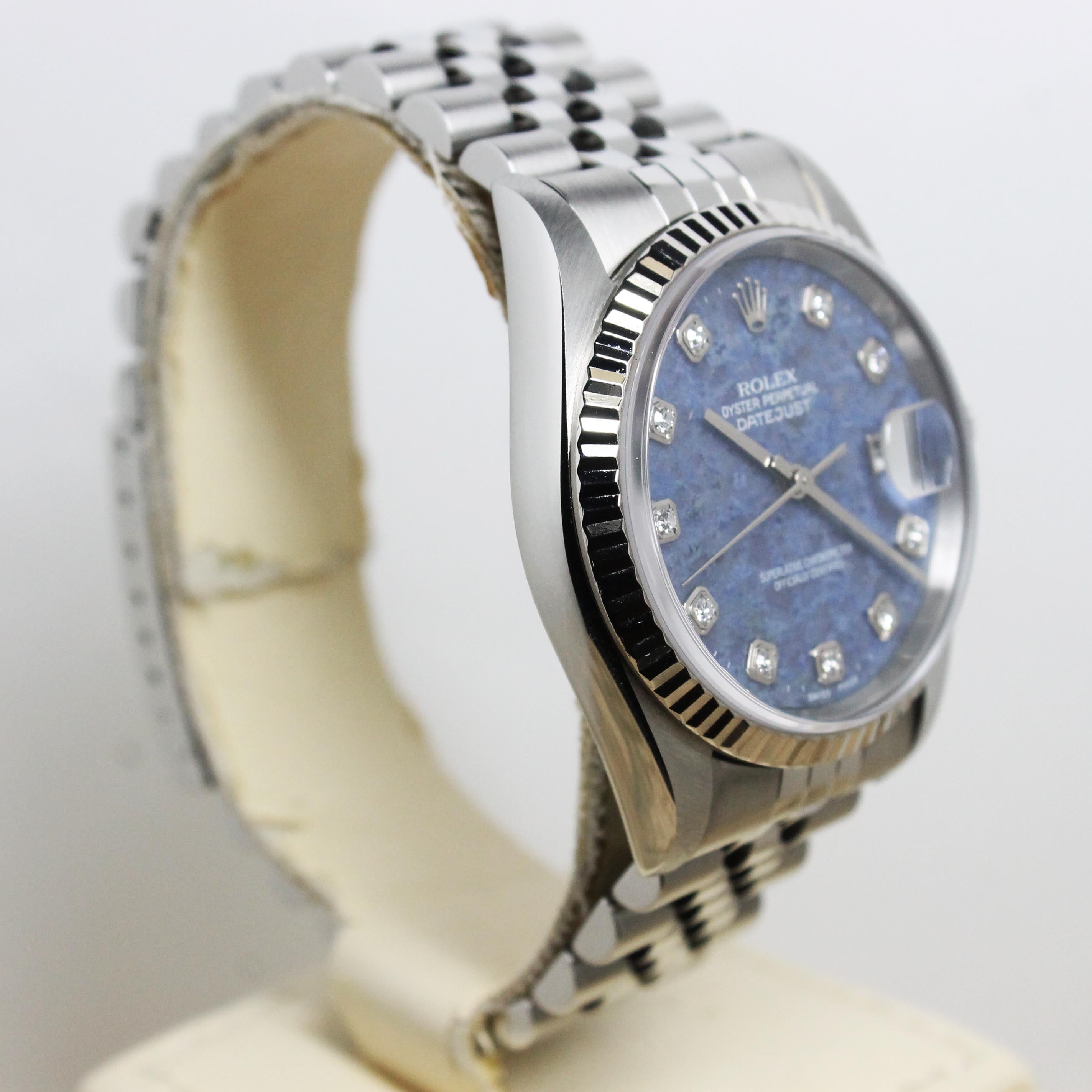 1999 Rolex Datejust Sodalite Diamond Dial Ref. 16234 (Full Set)