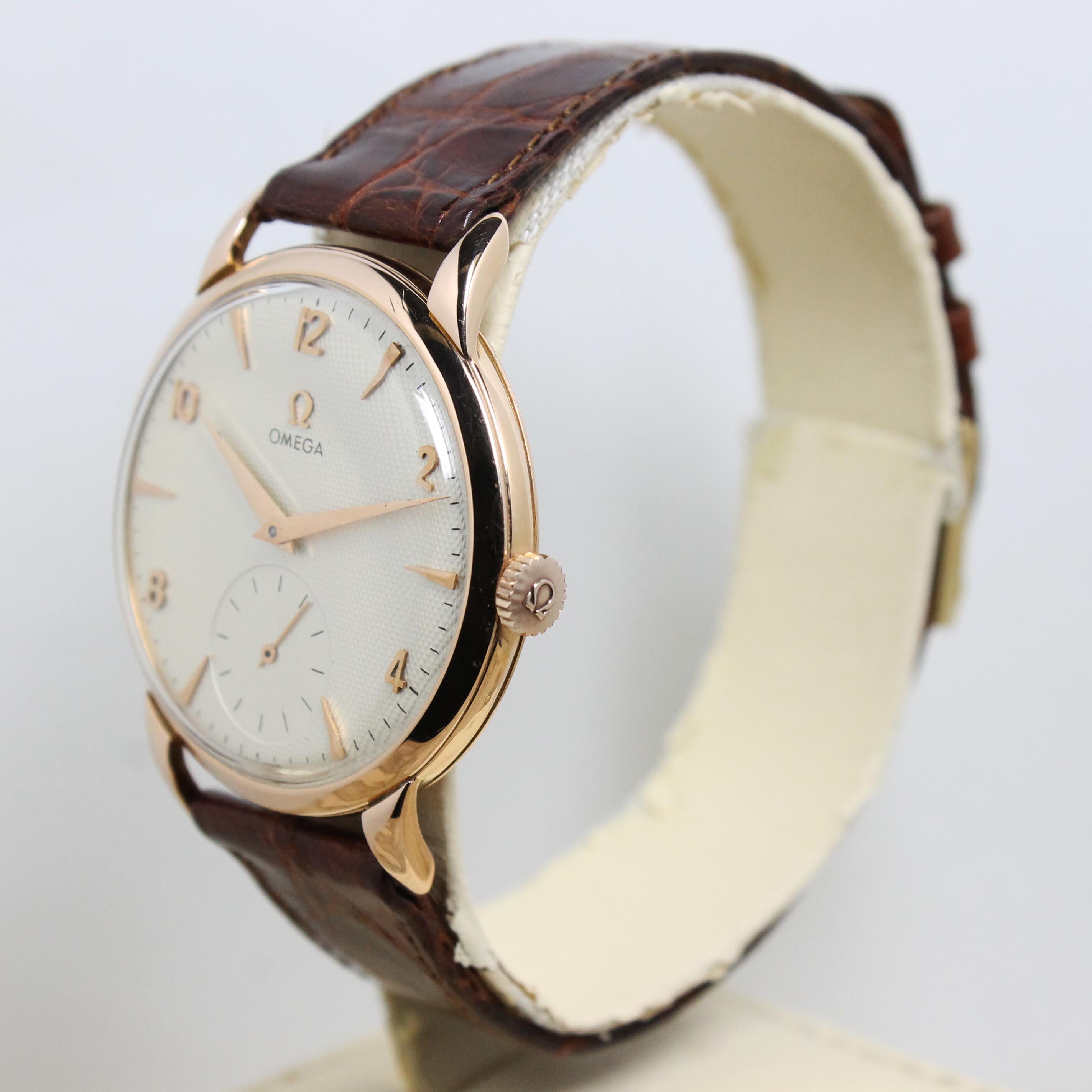 1956 Omega Dress Watch Pink Gold Honeycomb Dial Ref. 2685