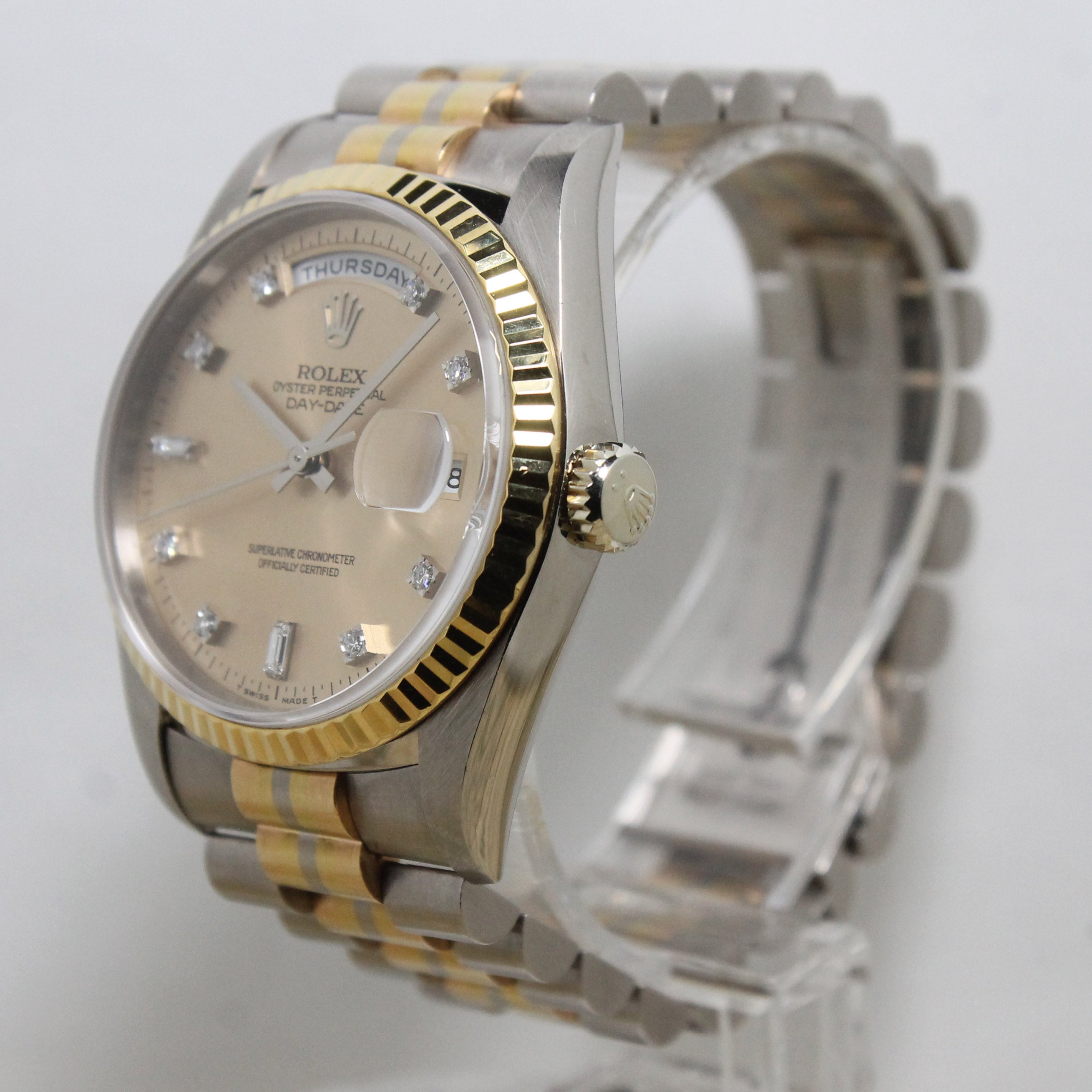 1994 Rolex Day Date Tridor Salmon Diamond Dial Ref. 18239B