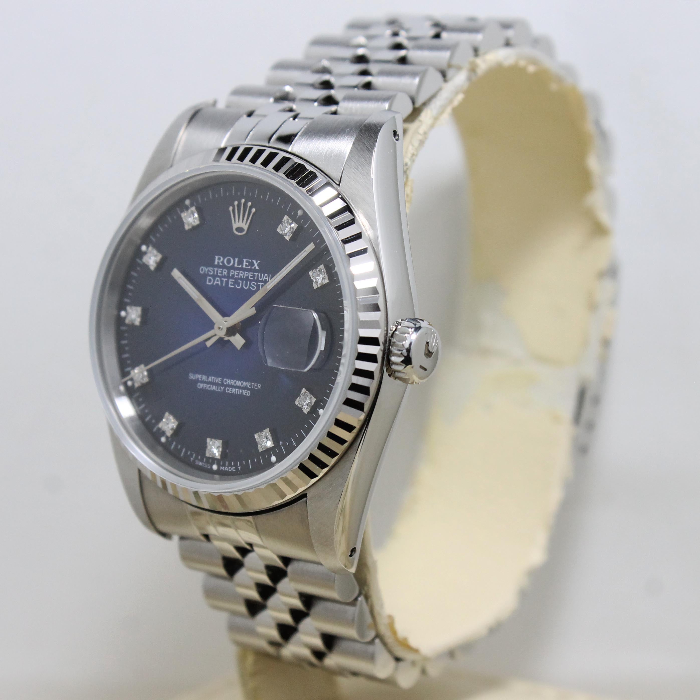 1991 Rolex Datejust Blue Vignette Diamond Dial Ref. 16234