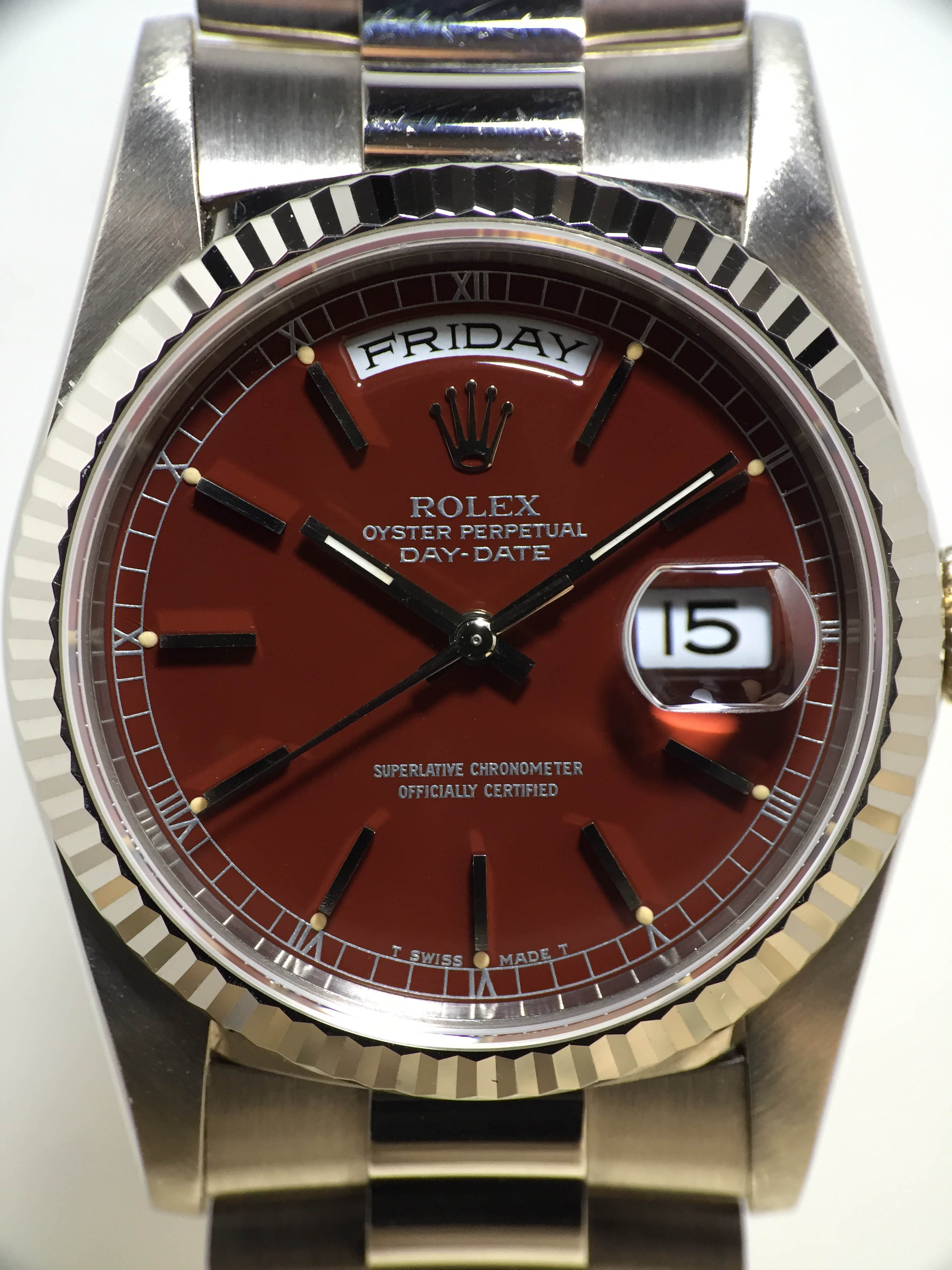 1993 Rolex Day Date White Gold Oxblood Stella Dial Ref. 18239