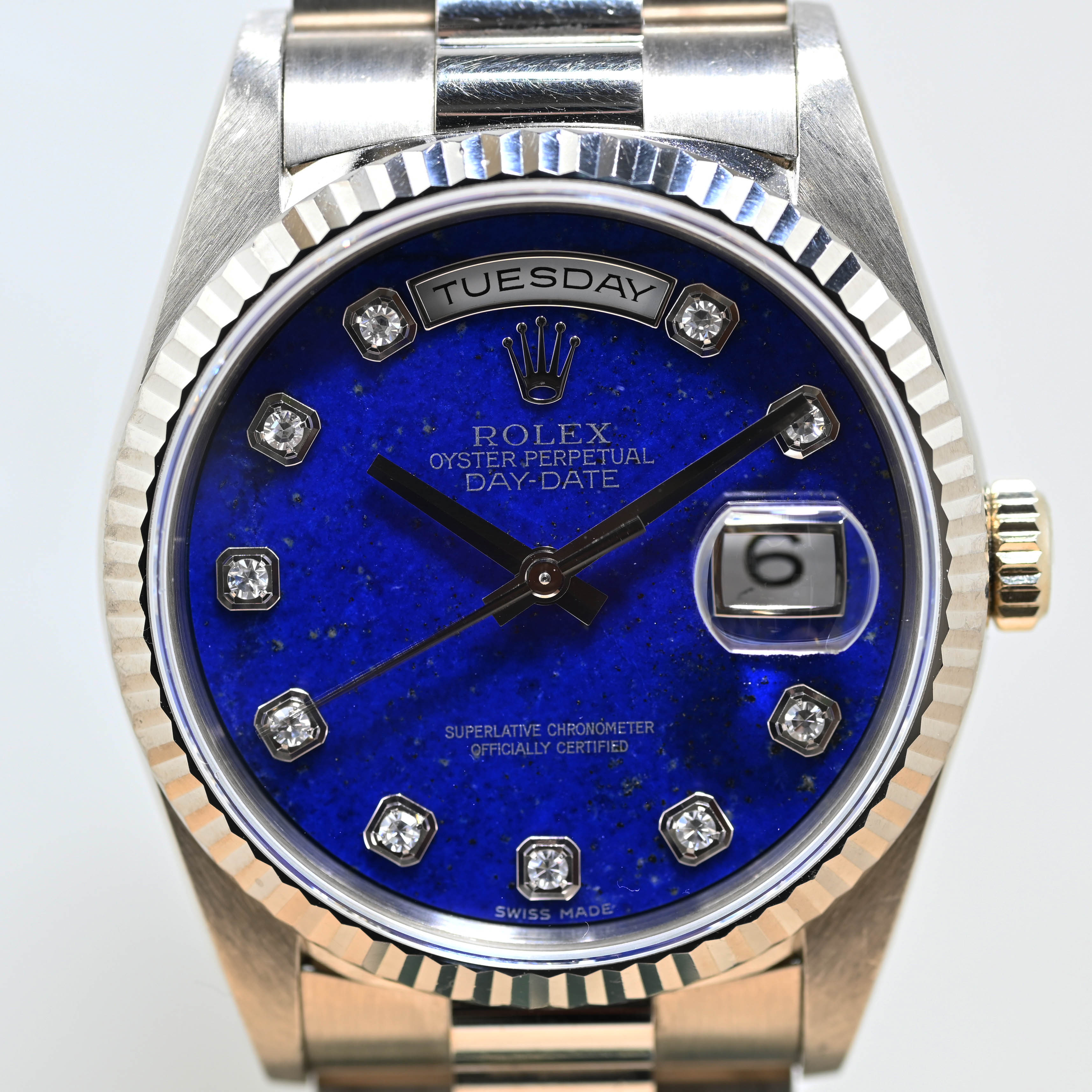 1990 Rolex Day Date White Gold Lapis Diamond Dial Ref. 18239