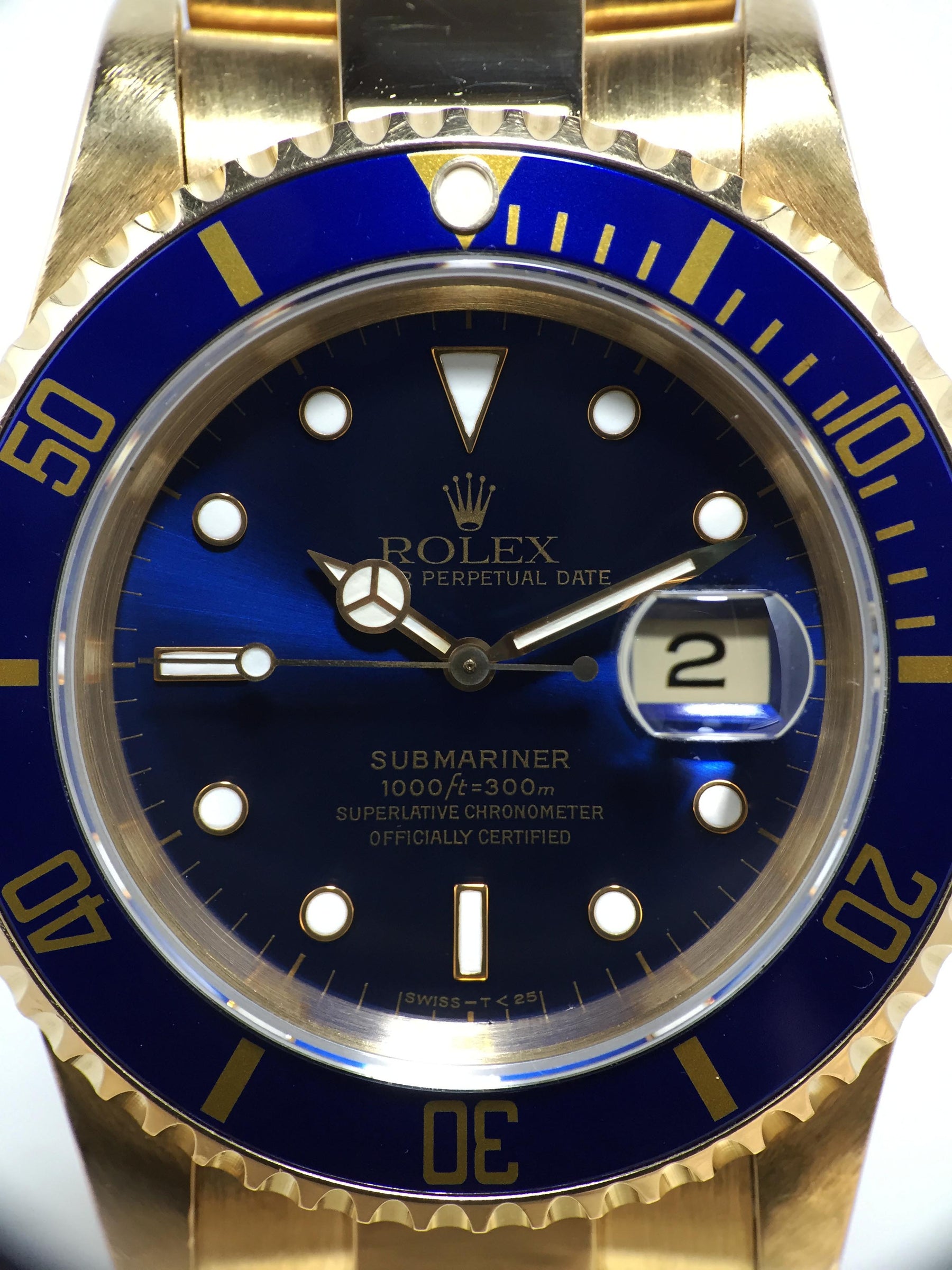 1991 Rolex Submariner 18K Unpolished Blue Tritium Dial Ref. 16618