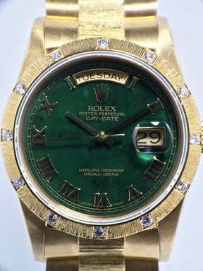 1986 Rolex Day Date Factory Bloodstone Dial and Diamond Bezel Ref. 18108