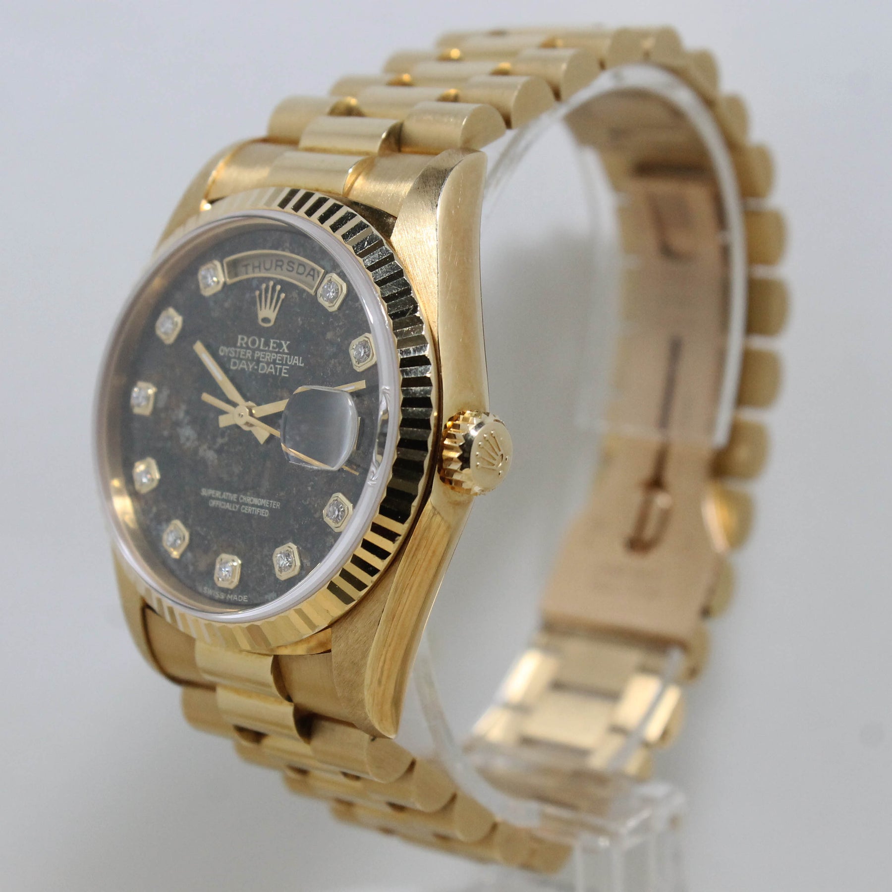 1991 Rolex Day Date Pyrite Diamond Dial Ref. 18238 (with Box & Papers)