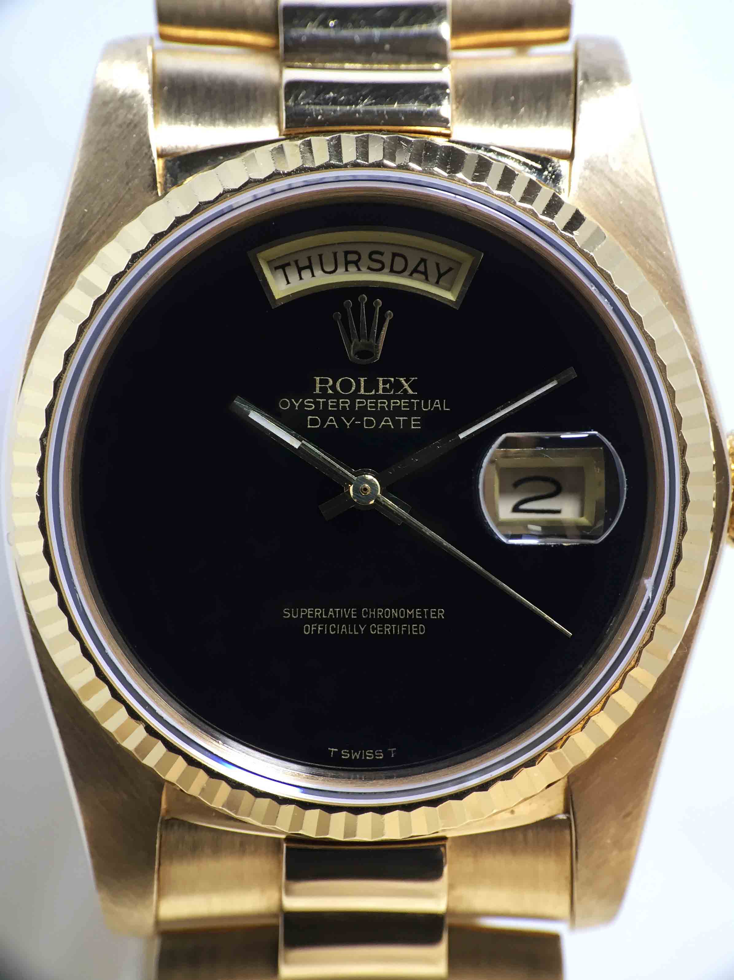 1984 Rolex Day Date Onyx Dial Ref. 18038 (Full Set)