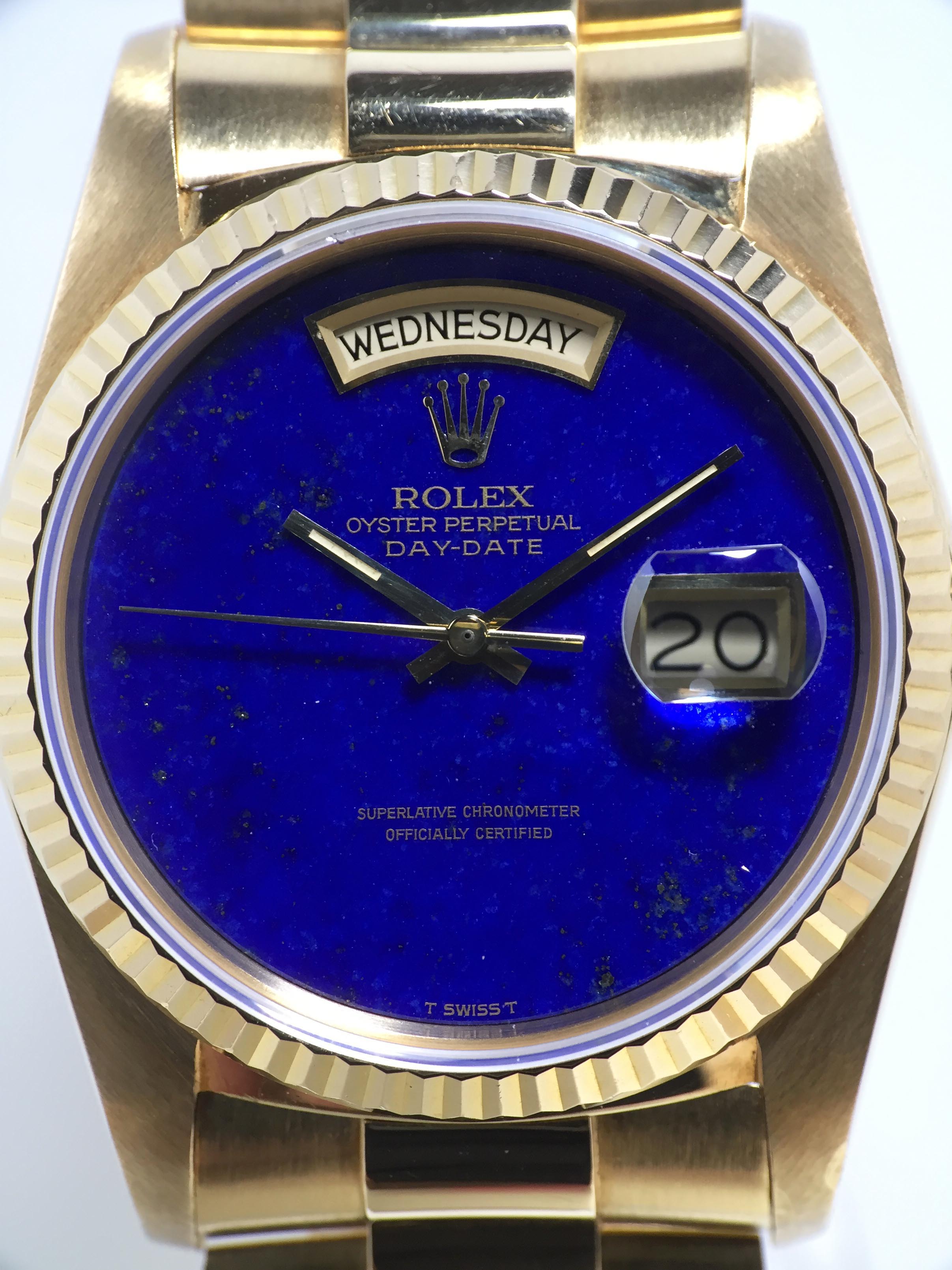 1986 Rolex Day Date Lapis Dial Ref. 18038 (with Rolex Service papers and Box)