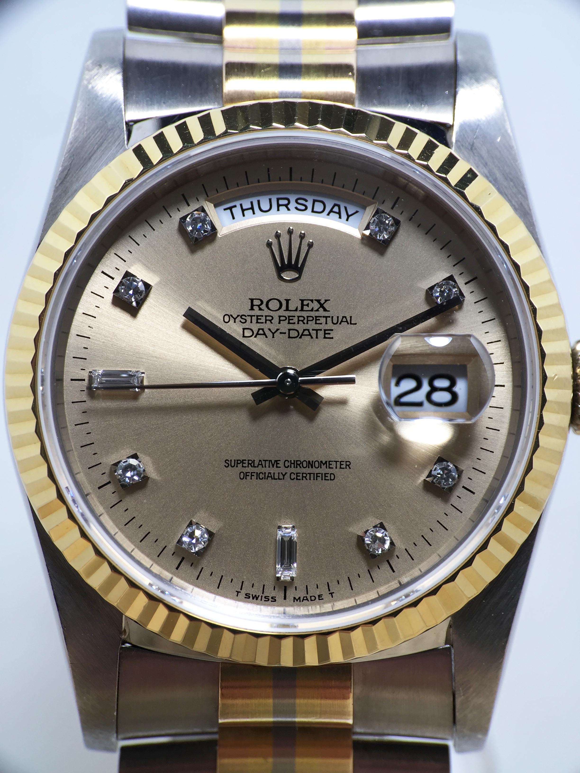 1994 Rolex Day Date Tridor Salmon Diamond Dial Ref. 18239B