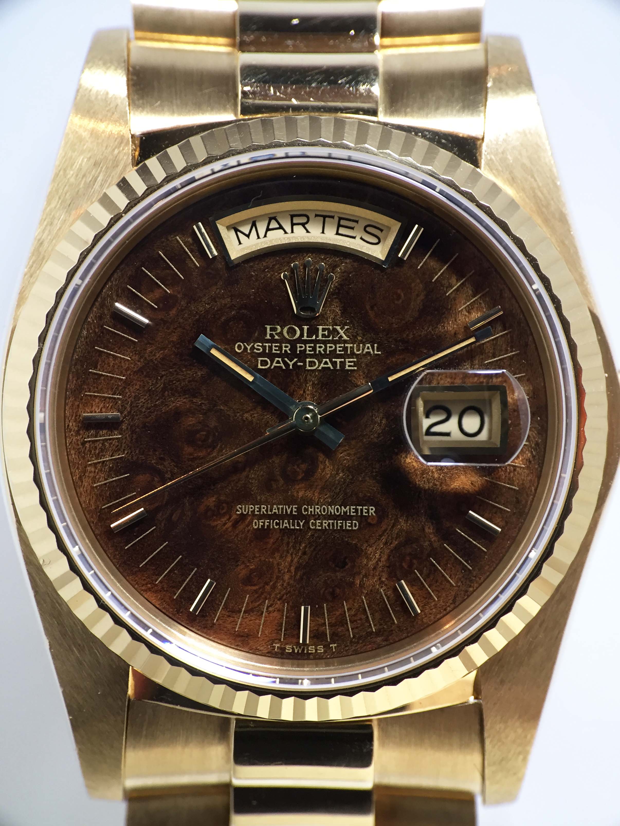 1980 Rolex Day Date 'Like New' with Burl Wood Dial Ref. 18038