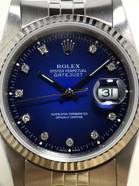 1991 Rolex Datejust Blue Vignette Diamond Dial Ref. 16234