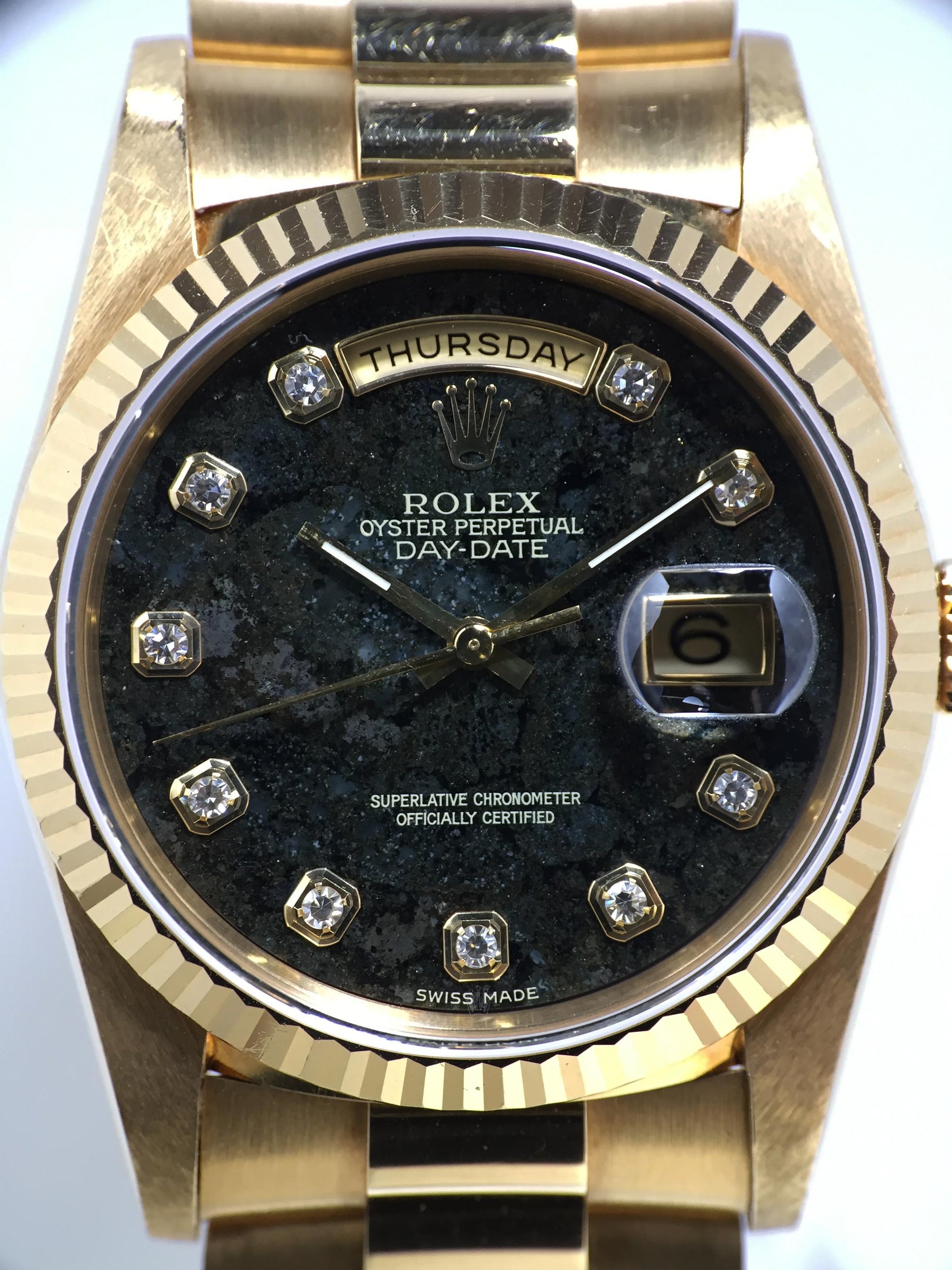 1991 Rolex Day Date Pyrite Diamond Dial Ref. 18238 (with Box & Papers)