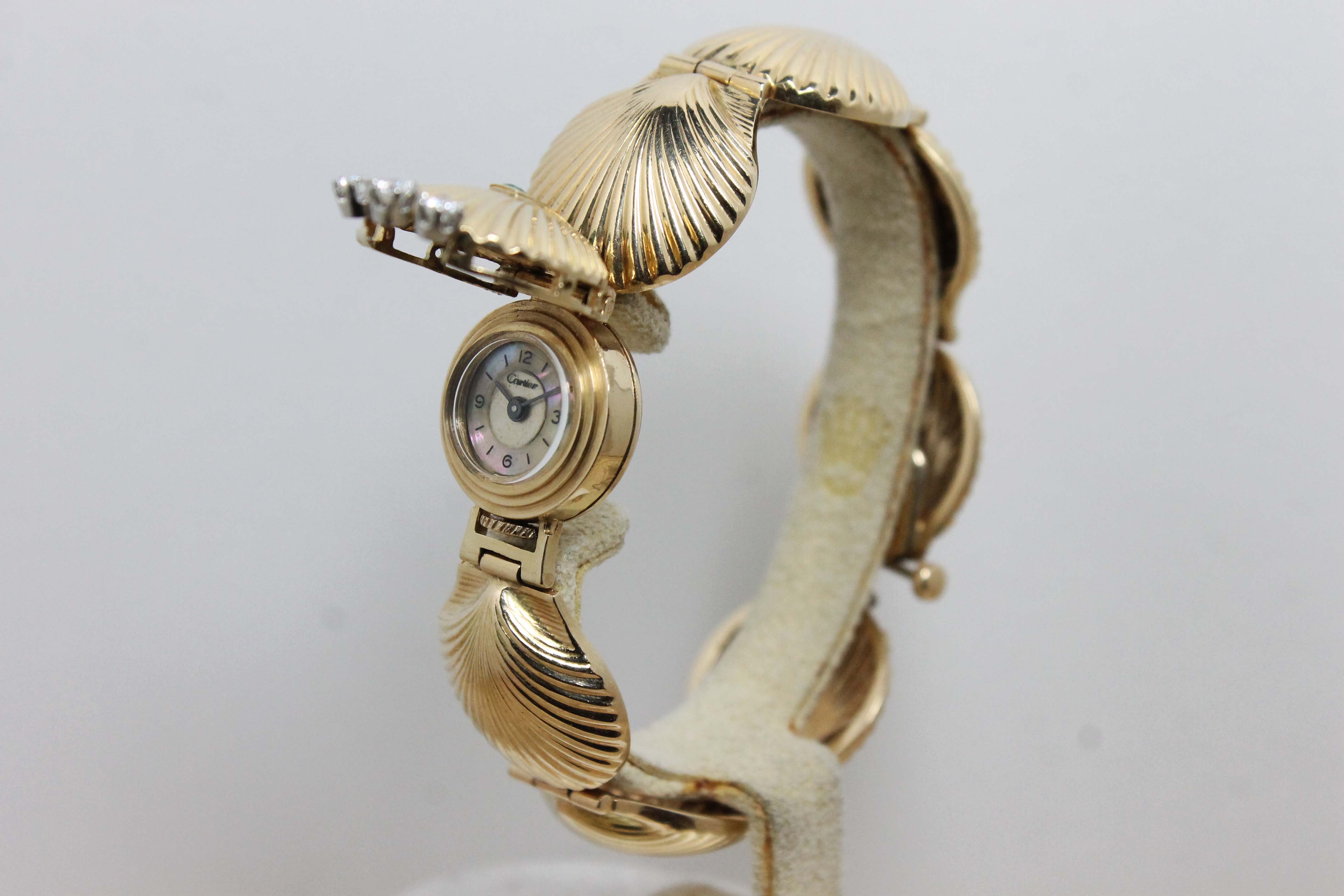 1950's Cartier Ladies 14K Shell Watch with Concealed Dial