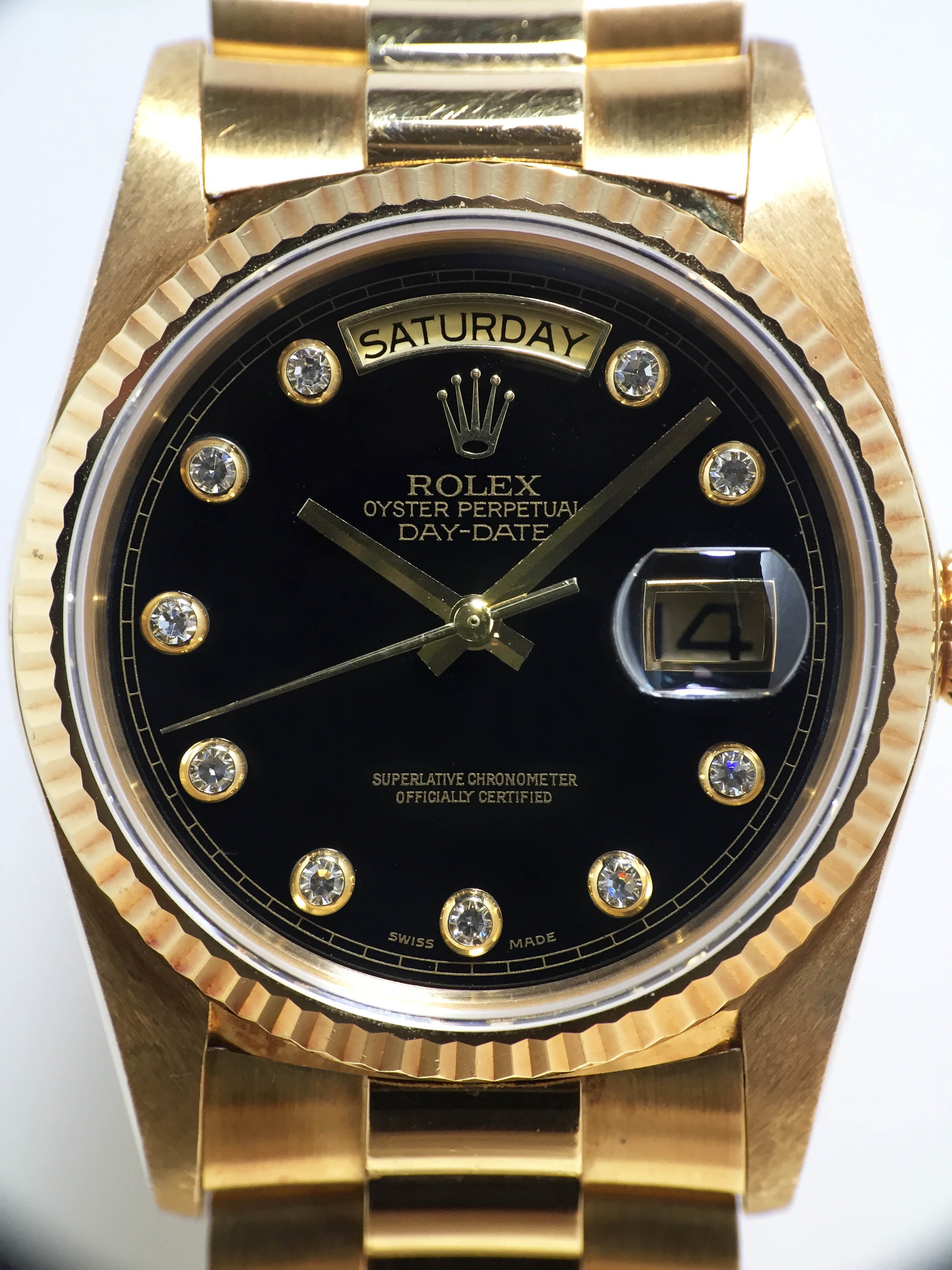 1988 Rolex Day Date Factory Onyx Diamond Dial Ref. 18038 (with Certificate)