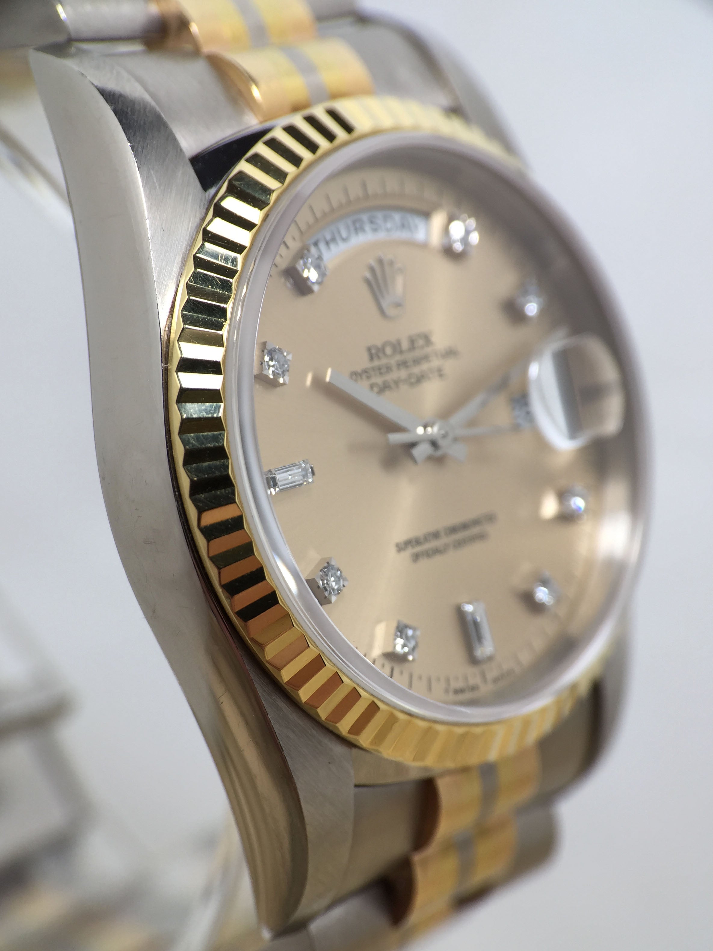 1994 Rolex Day Date Tridor Salmon Diamond Dial Ref. 18239B