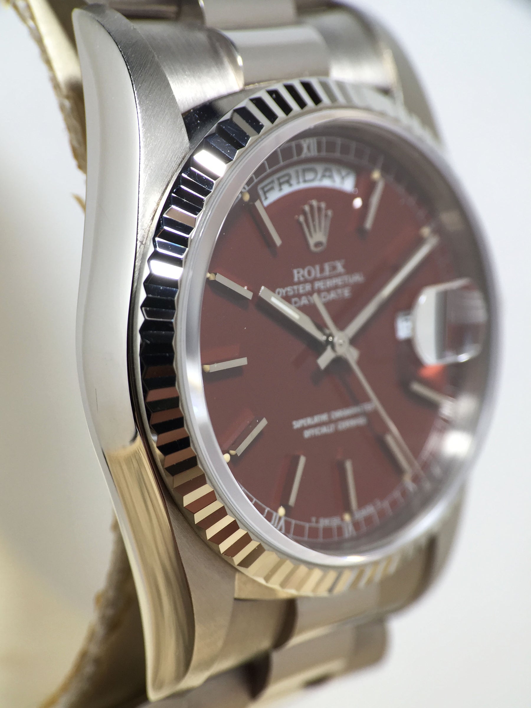 1993 Rolex Day Date White Gold Oxblood Stella Dial Ref. 18239