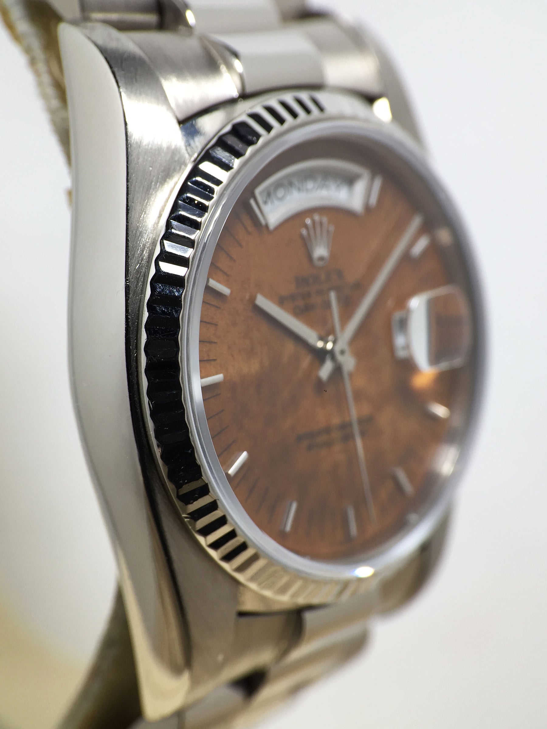 1983 Rolex Day Date White Gold Birch Wood Dial Ref. 18039