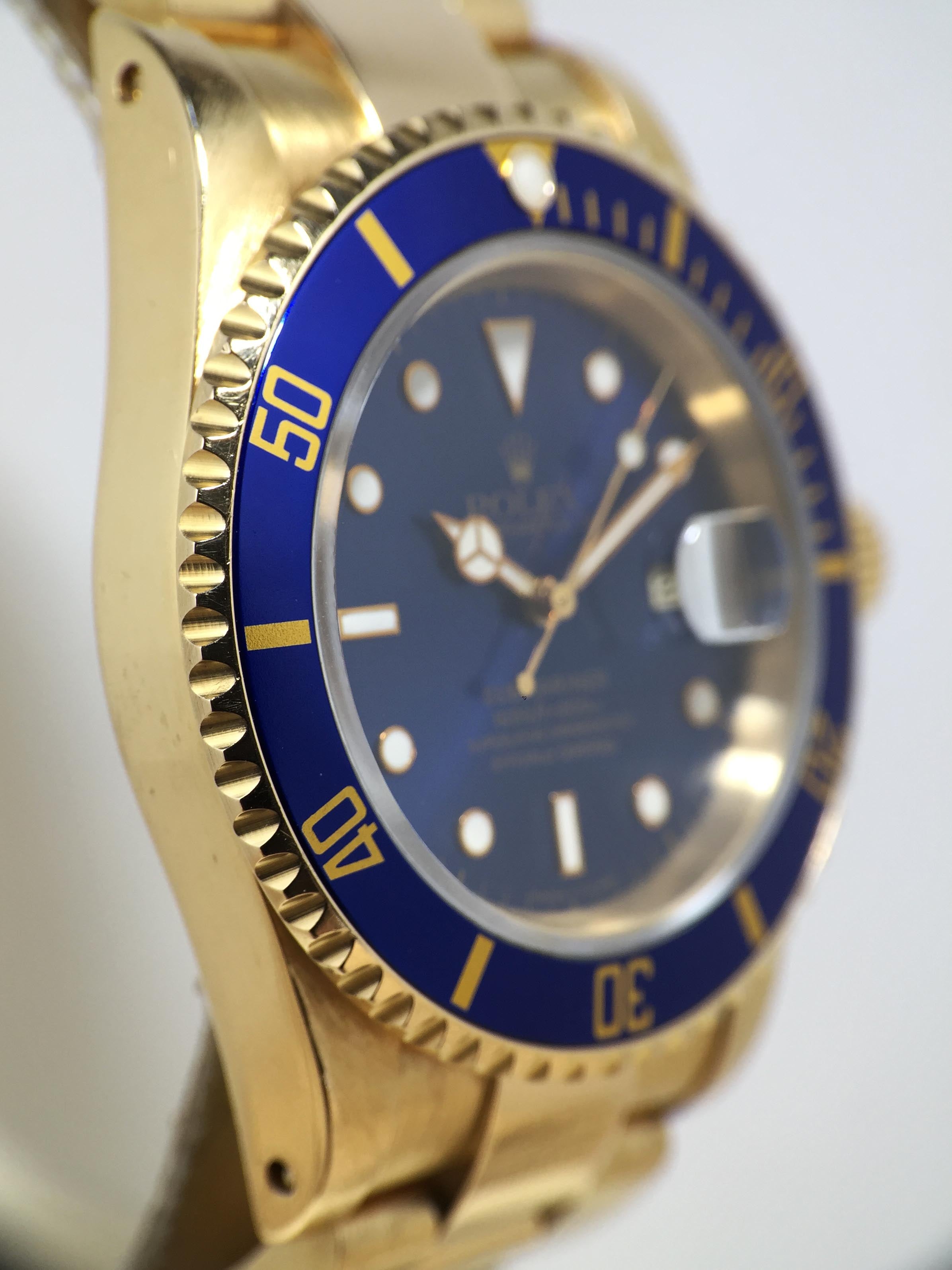 1991 Rolex Submariner 18K Unpolished Blue Tritium Dial Ref. 16618