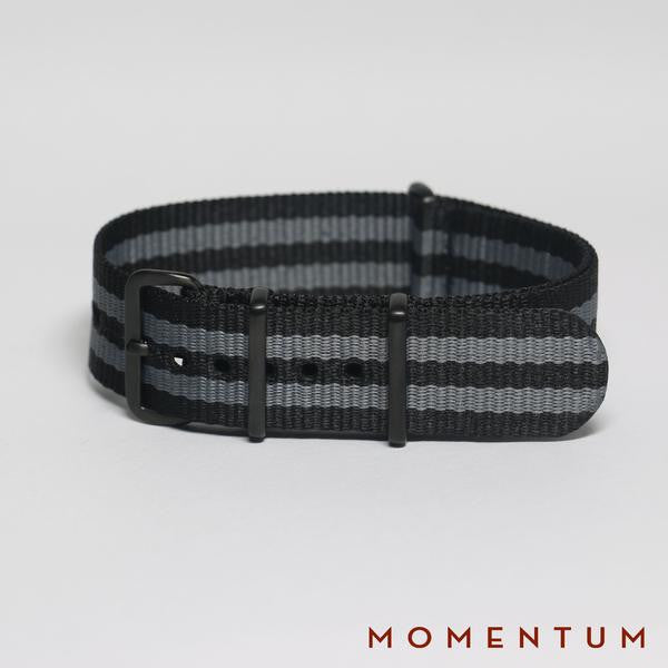 Nato Strap Black & Grey Double Striped - Momentum Dubai