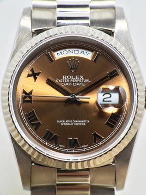 1991 Rolex Day Date White Gold Bronze Dial Ref. 18239 (with Service Card)