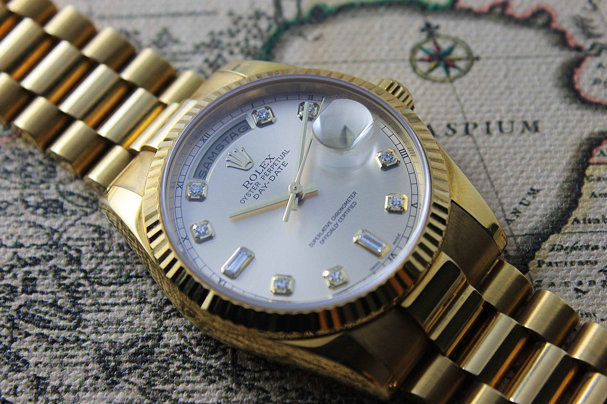 Rolex Day Date Baguette Diamond dial (3.1.365) - Momentum Dubai