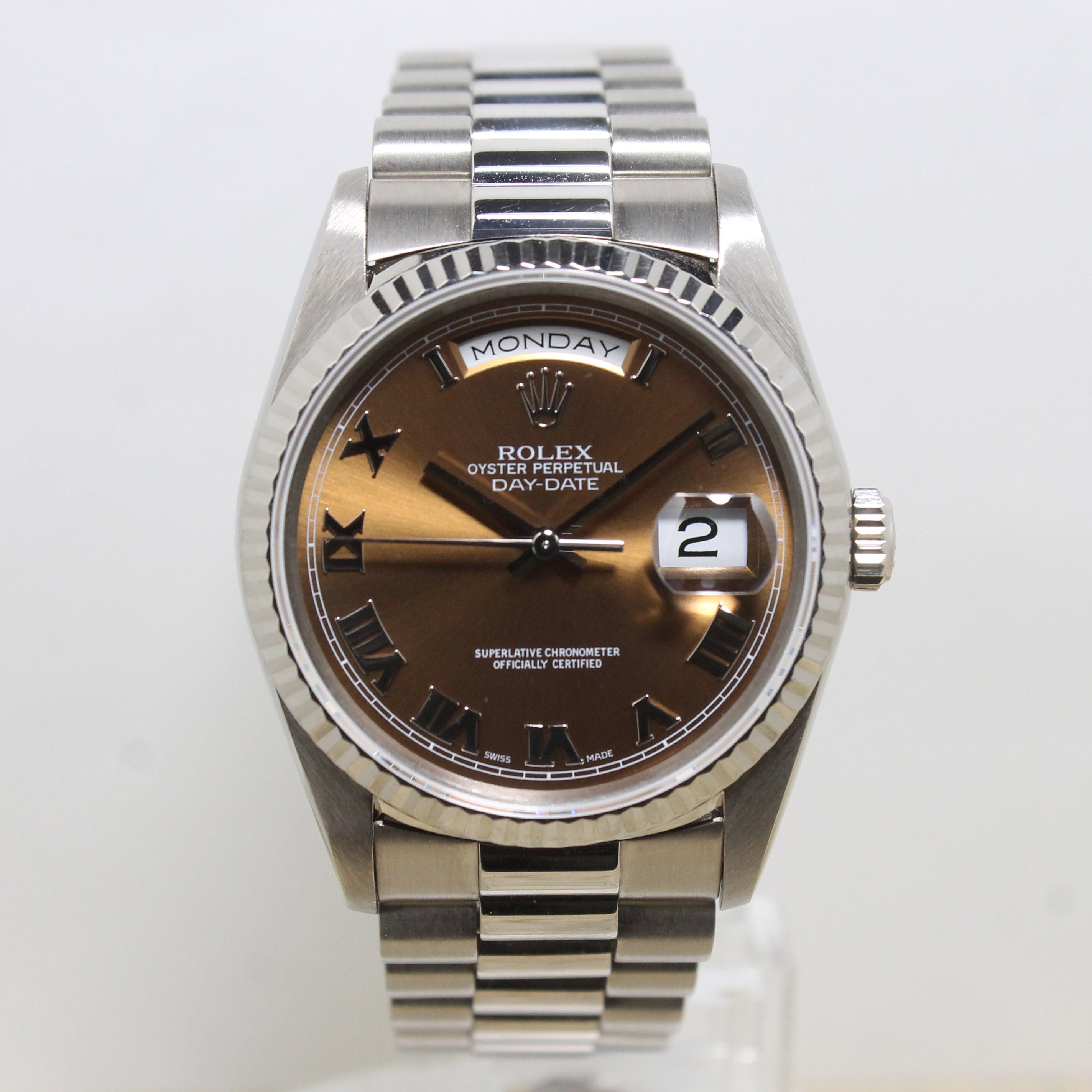 1991 Rolex Day Date White Gold Bronze Dial Ref. 18239 (with Service Card)